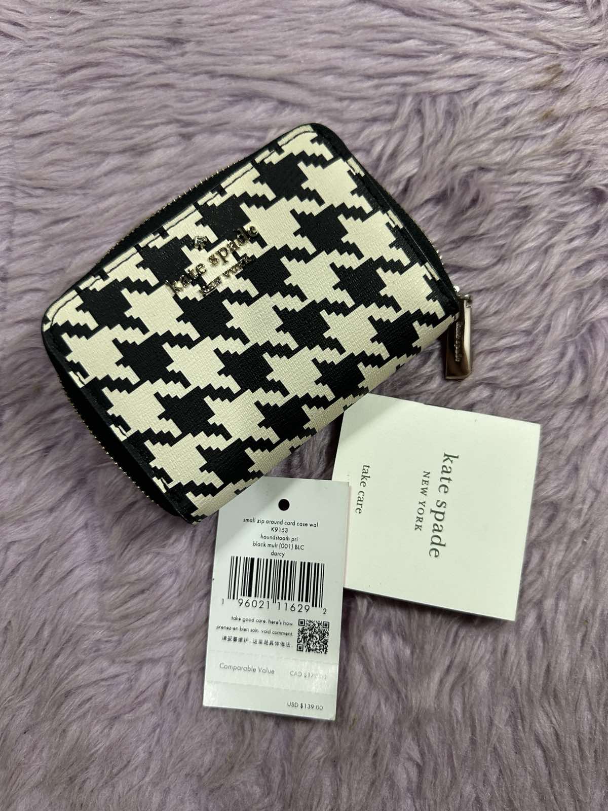 ORIG Preloved Kate Spade KS Darcy Small Zip Card Case Small Coin Card Wallet Black/White