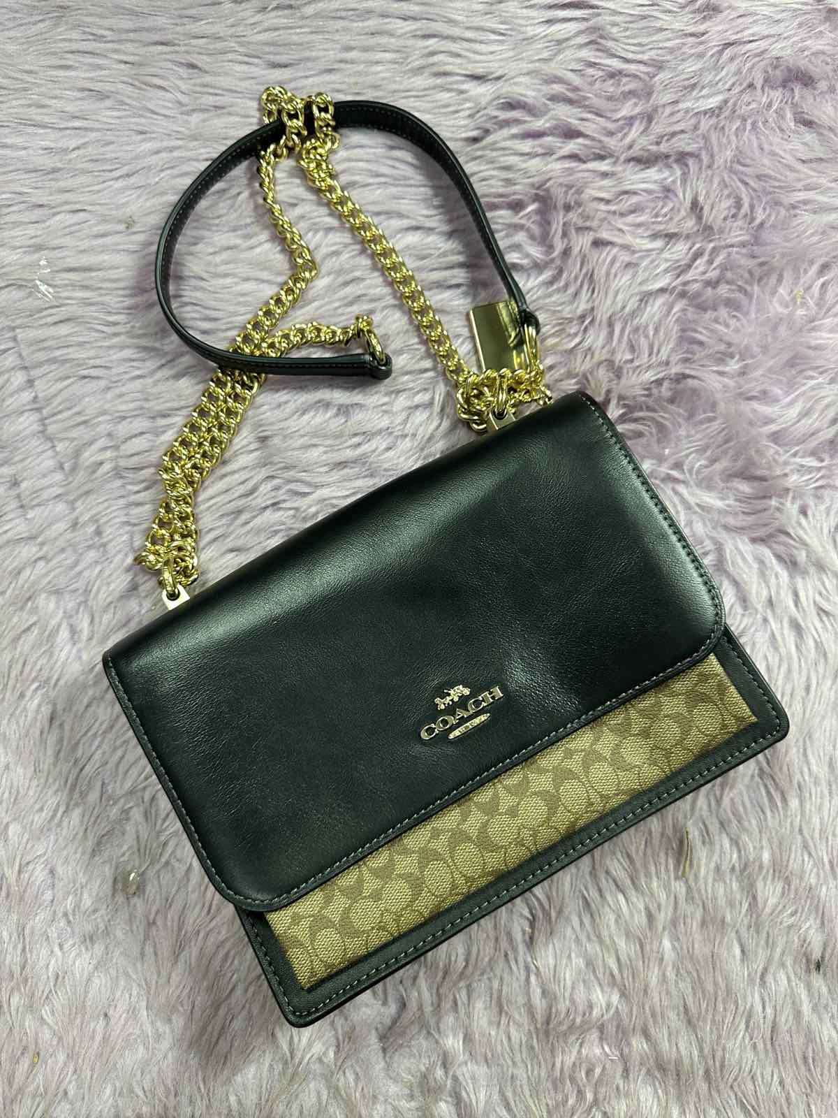 ORIG Preloved Coach Klare Crossbody Bag In Micro Signature Canvas Shoulder Chain Black Bag