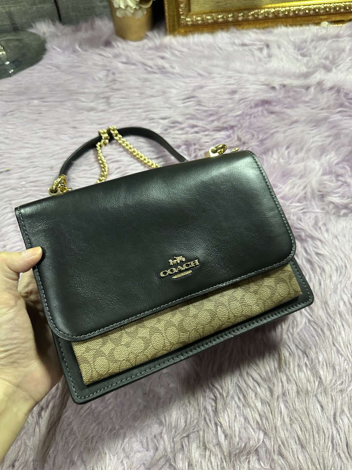 ORIG Preloved Coach Klare Crossbody Bag In Micro Signature Canvas Shoulder Chain Black Bag