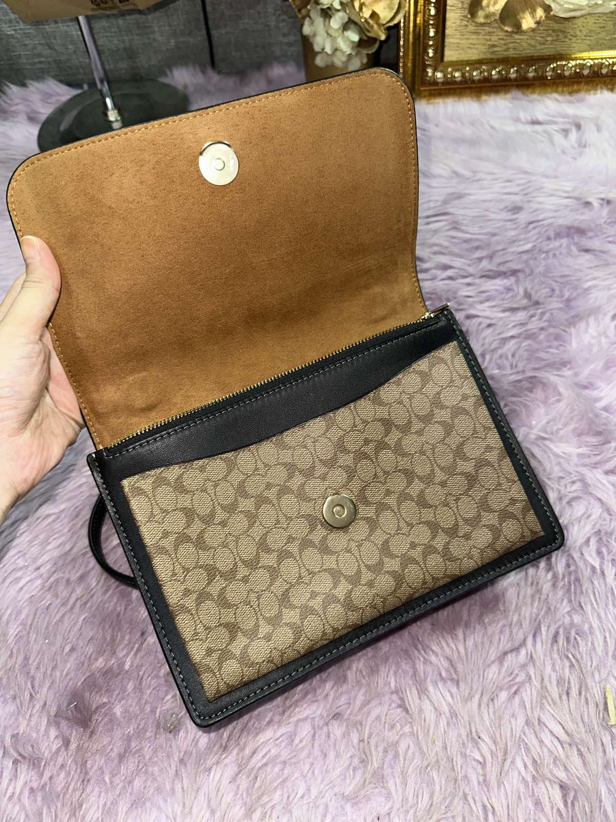 ORIG Preloved Coach Klare Crossbody Bag In Micro Signature Canvas Shoulder Chain Black Bag