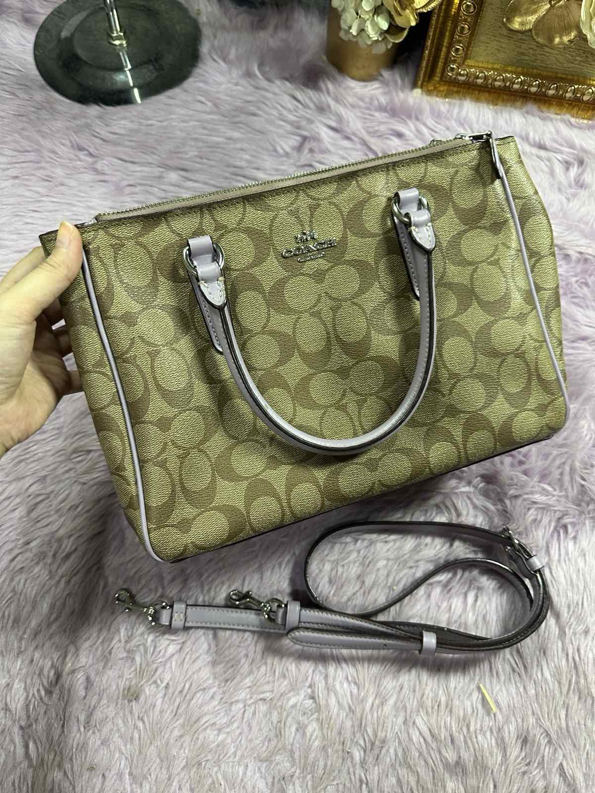 ORIG Preloved Coach Mini Surrey Carryall Khaki/Purple Bag