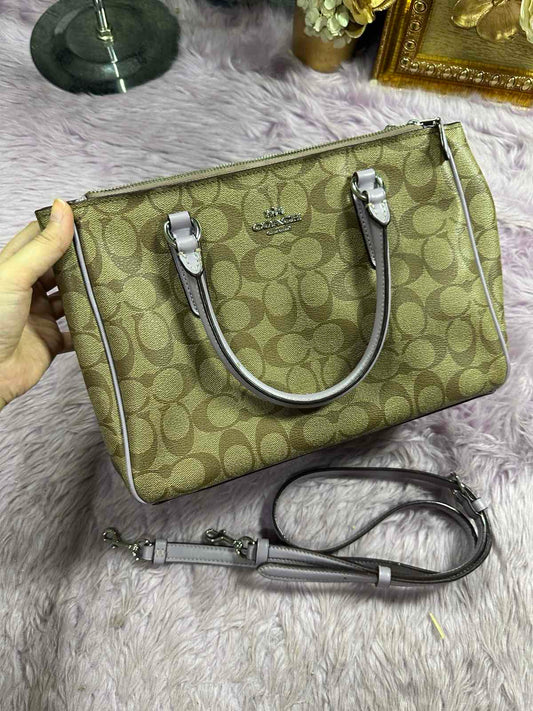 ORIG Preloved Coach Mini Surrey Carryall Khaki/Purple Bag