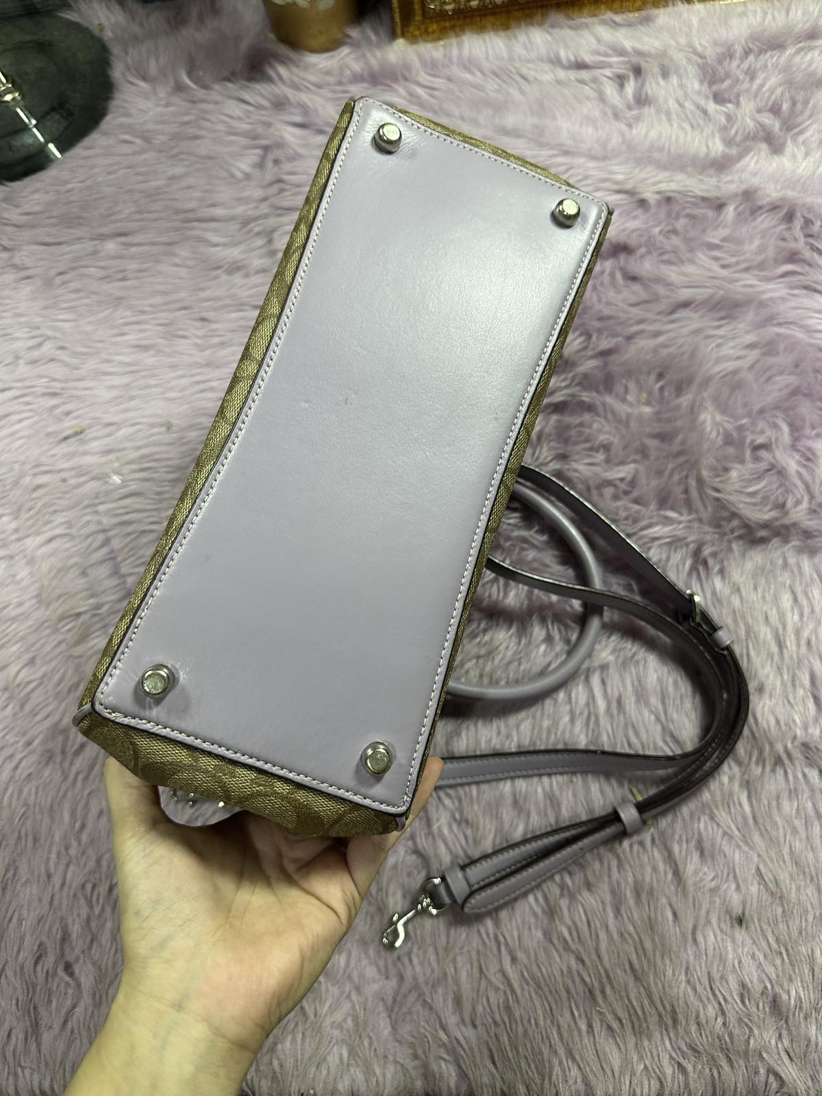 ORIG Preloved Coach Mini Surrey Carryall Khaki/Purple Bag