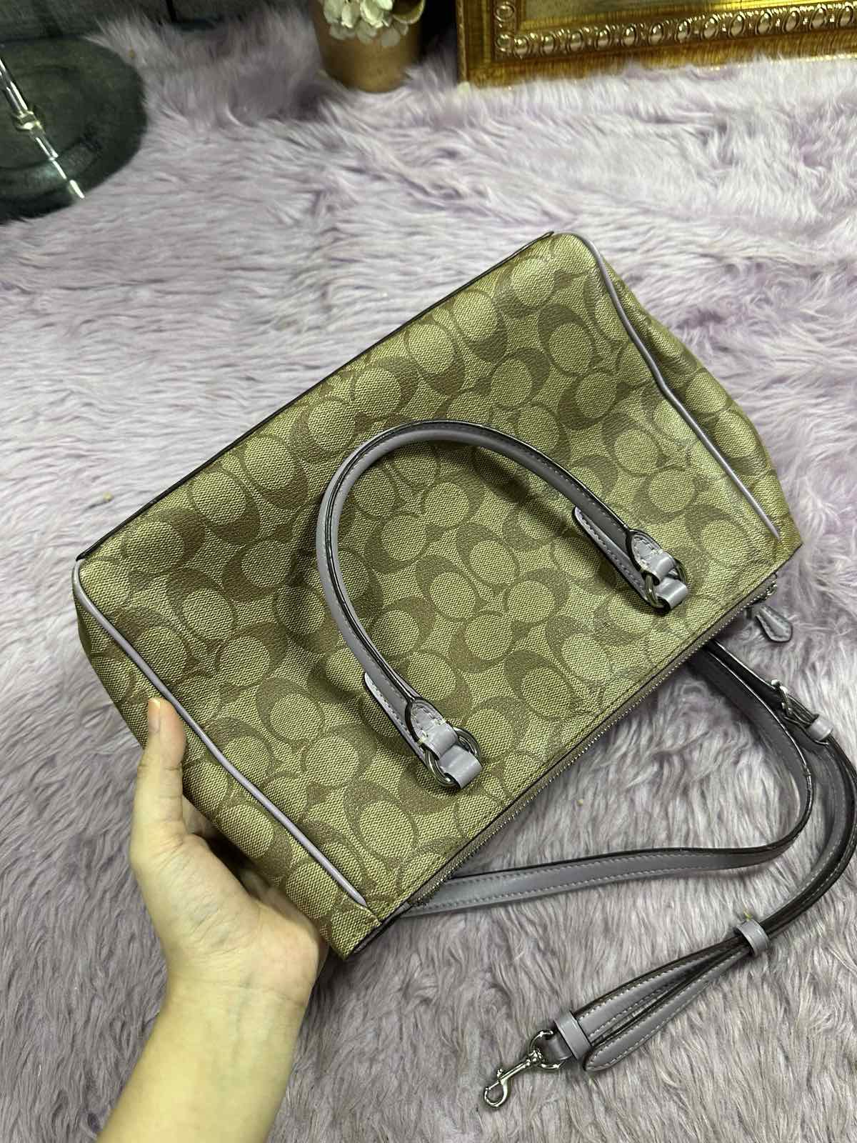 ORIG Preloved Coach Mini Surrey Carryall Khaki/Purple Bag