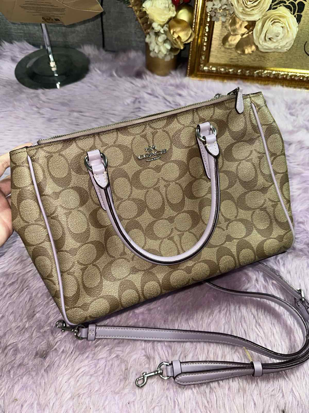 ORIG Preloved Coach Mini Surrey Carryall Khaki/Purple Bag