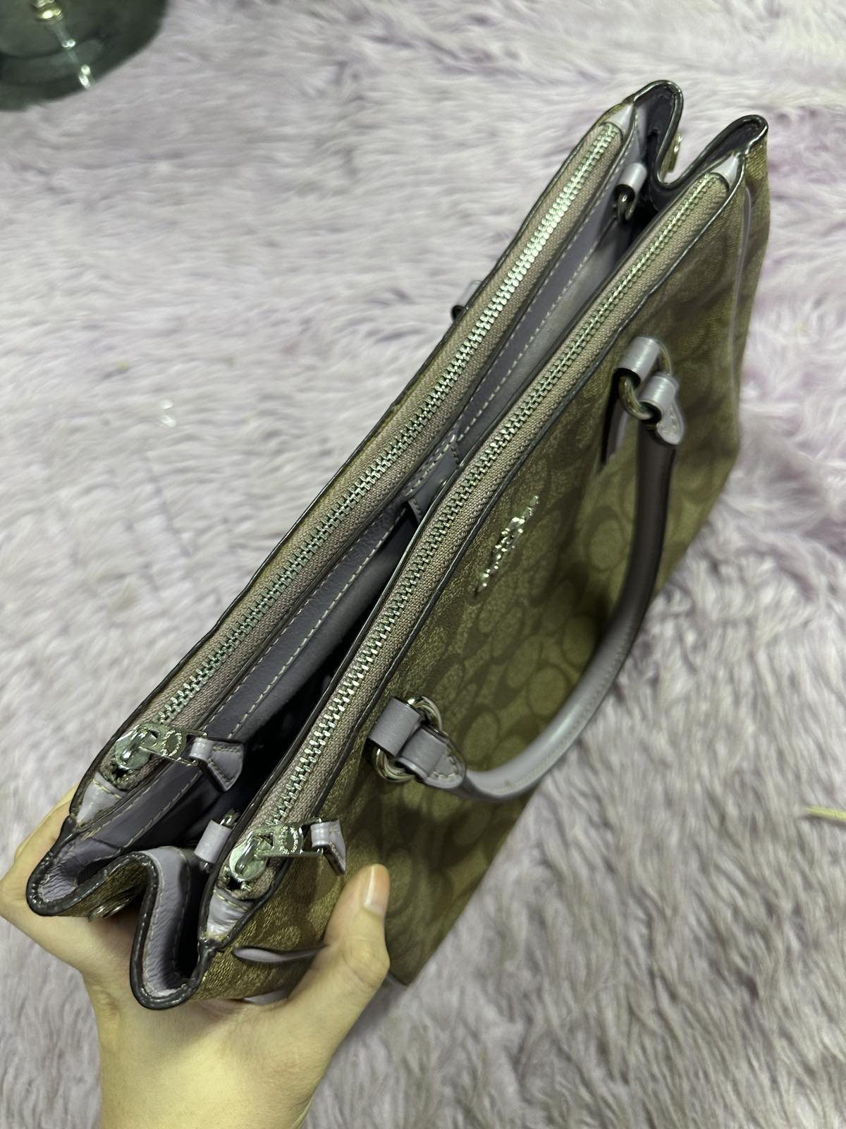 ORIG Preloved Coach Mini Surrey Carryall Khaki/Purple Bag