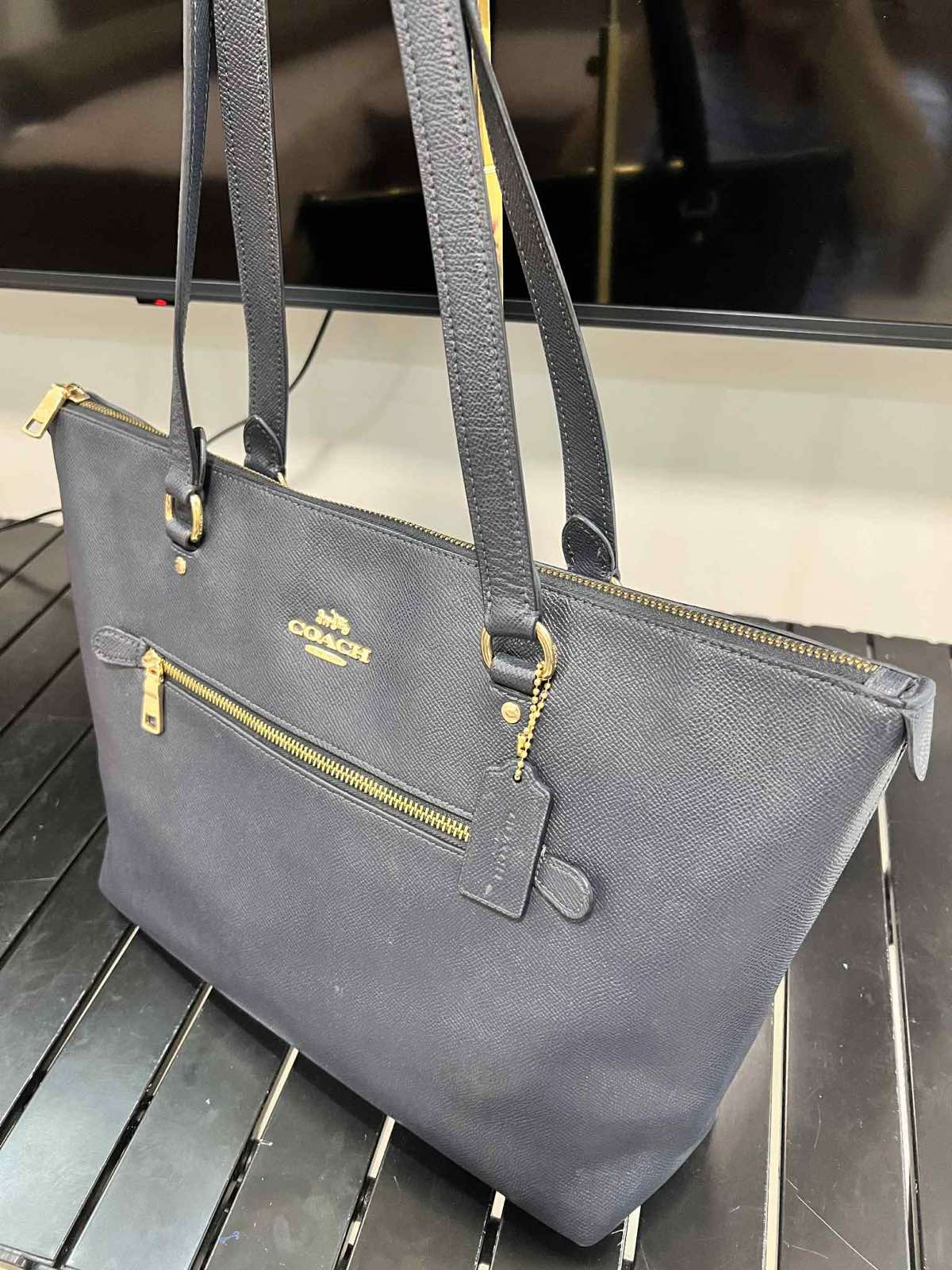 ORIG Preloved Coach Gallery Tote Navy Blue Bag