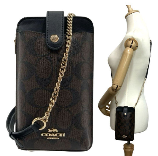 ORIG Preloved Coach Phone Crossbody Brown Bag In Signature Canvas