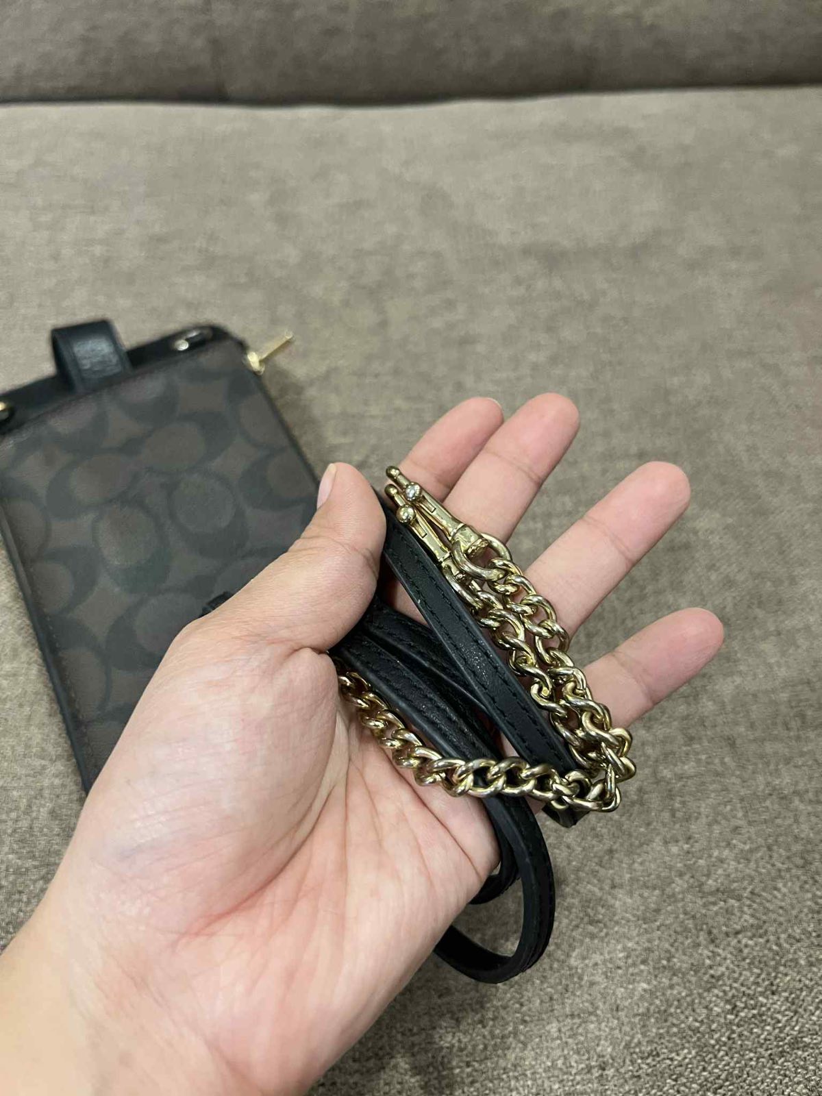 ORIG Preloved Coach Phone Crossbody Brown Bag In Signature Canvas