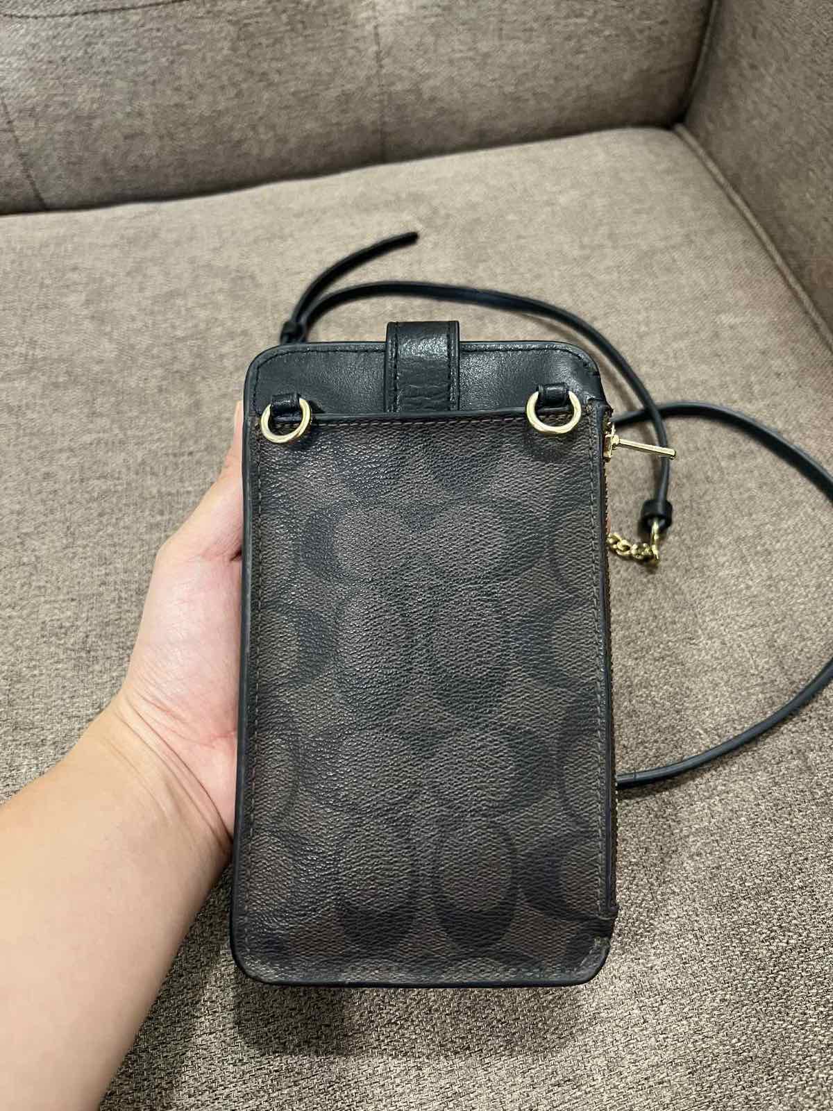 ORIG Preloved Coach Phone Crossbody Brown Bag In Signature Canvas