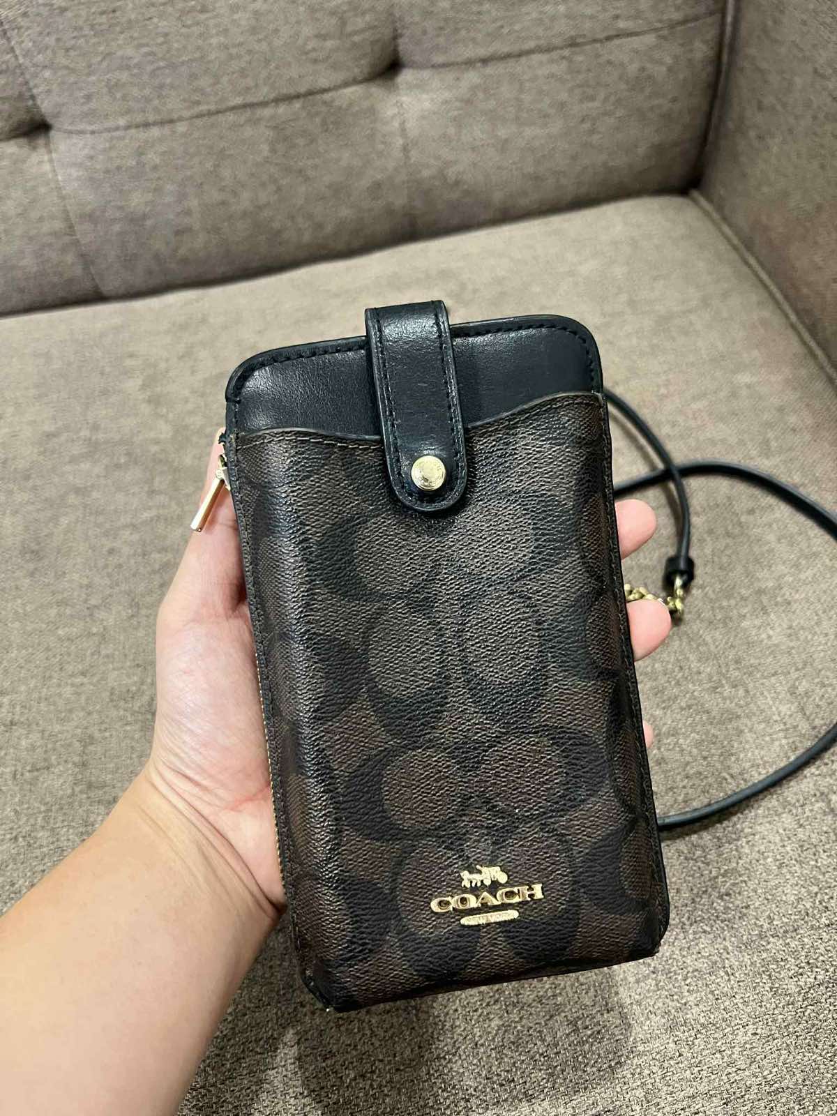 ORIG Preloved Coach Phone Crossbody Brown Bag In Signature Canvas