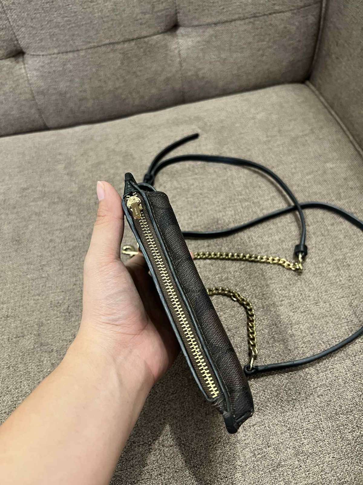 ORIG Preloved Coach Phone Crossbody Brown Bag In Signature Canvas