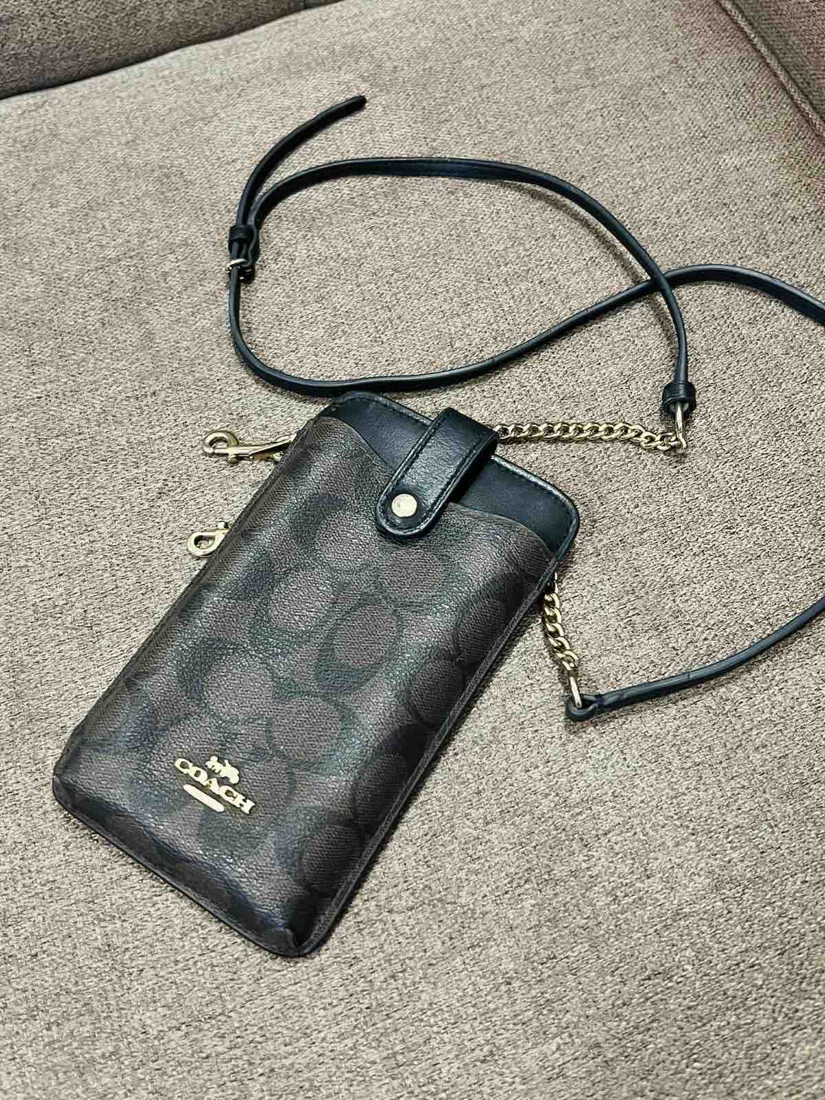 ORIG Preloved Coach Phone Crossbody Brown Bag In Signature Canvas