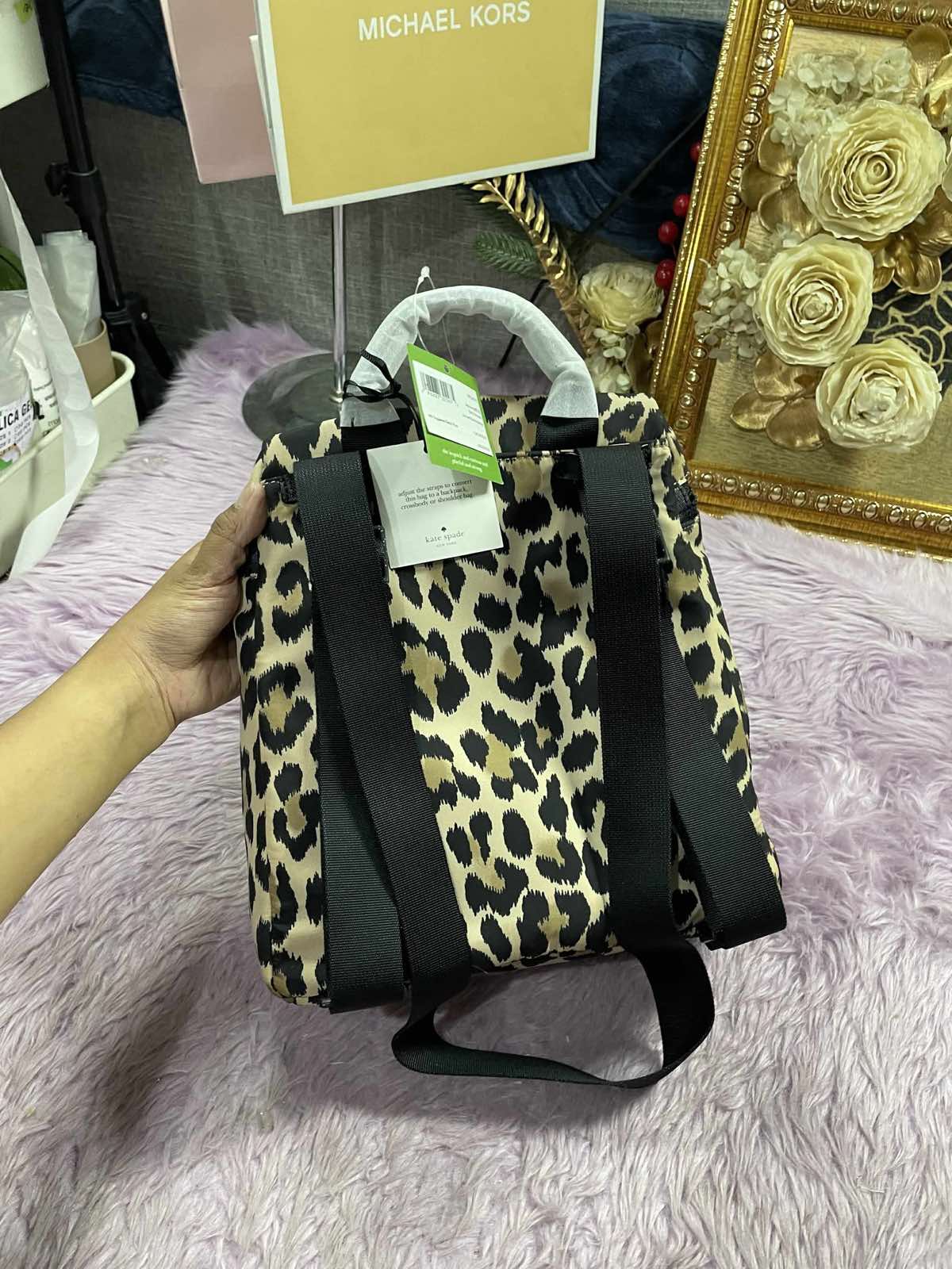 ORIG & IMPORTED KateSpade KS Mini that's the spirit nylon convertible leopard backpack