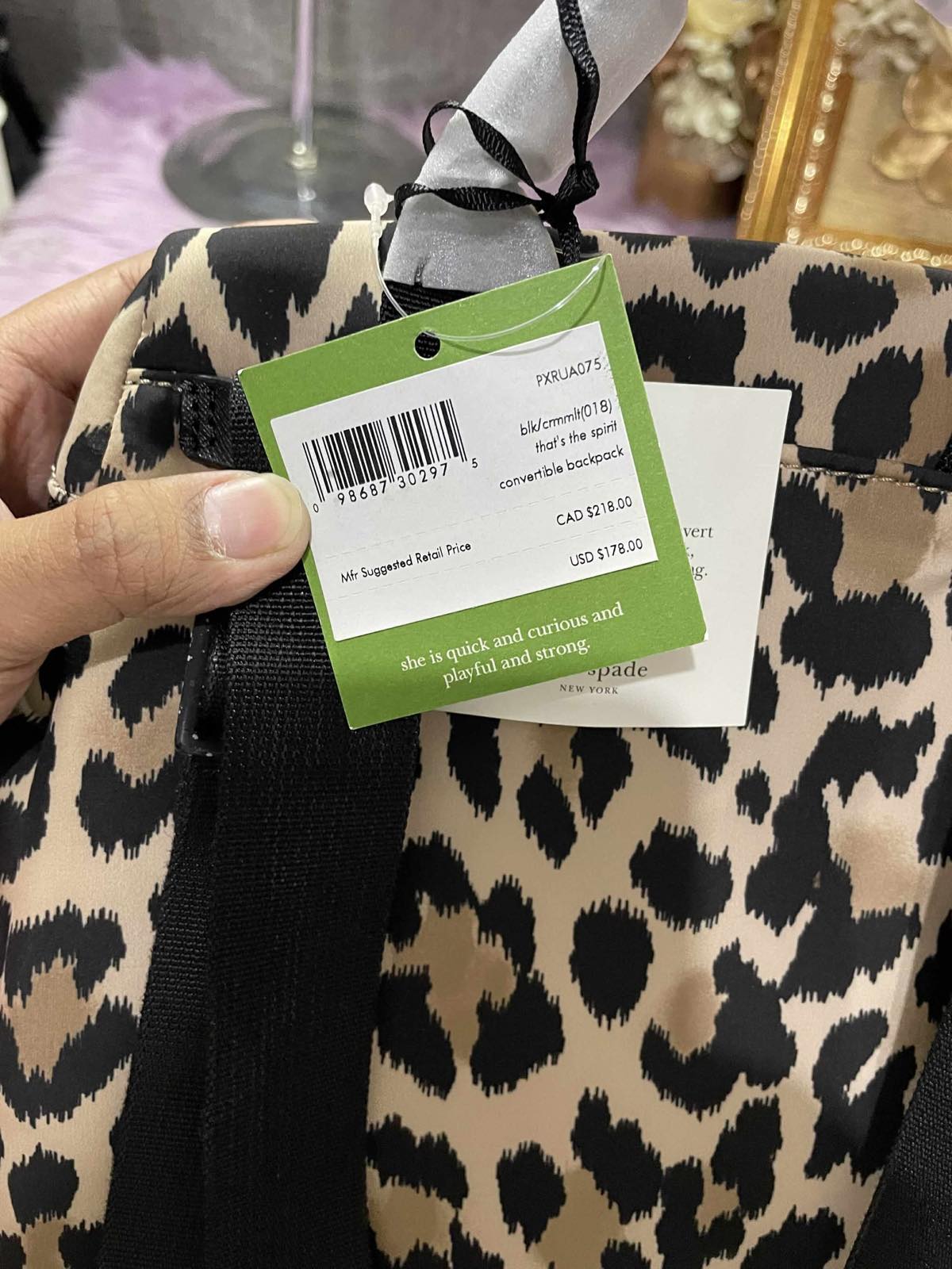 ORIG & IMPORTED KateSpade KS Mini that's the spirit nylon convertible leopard backpack