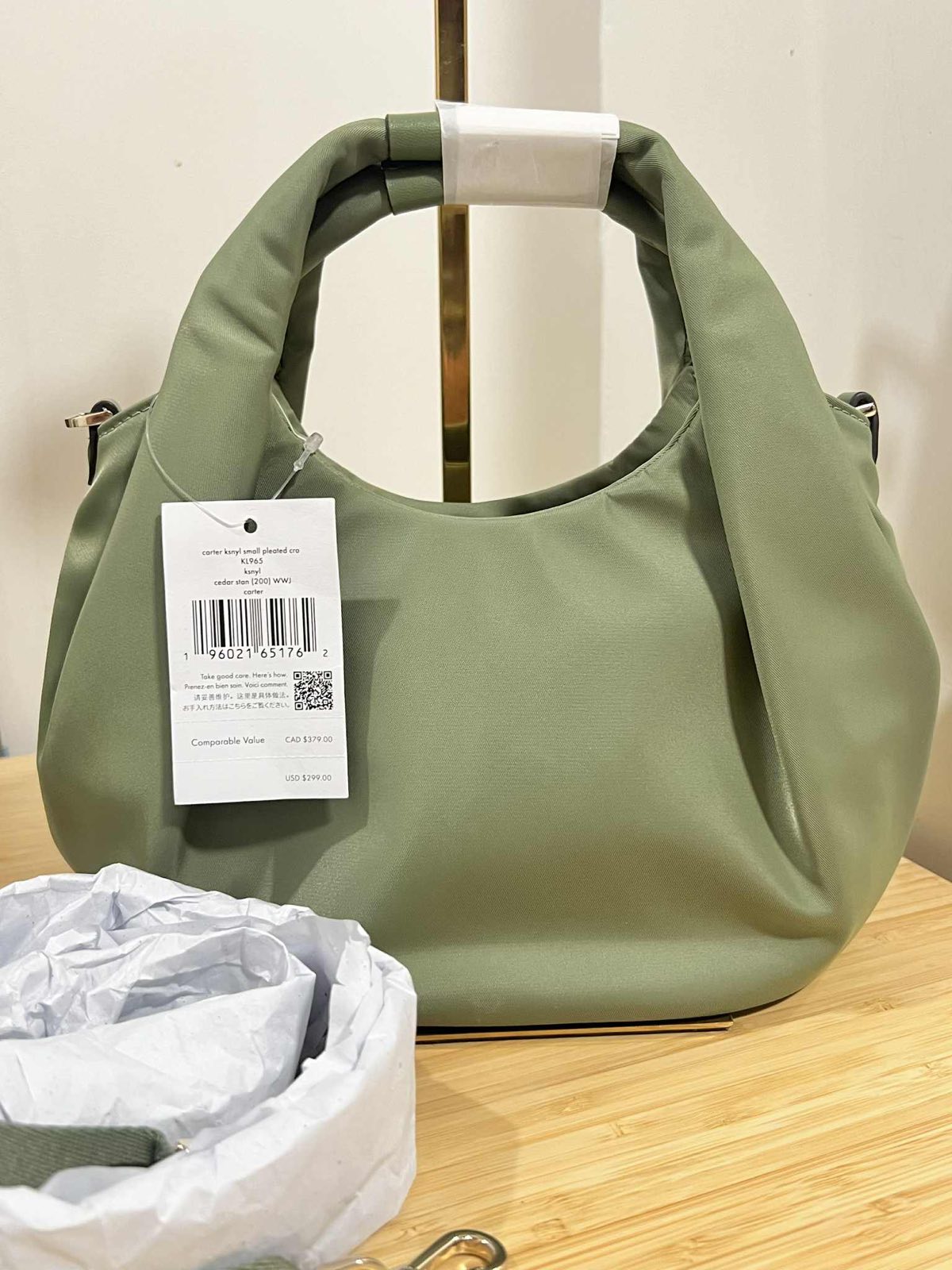 ORIG & IMPORTED KateSpade KS Carter Nylon Small Pleated Crossbody Green Bag