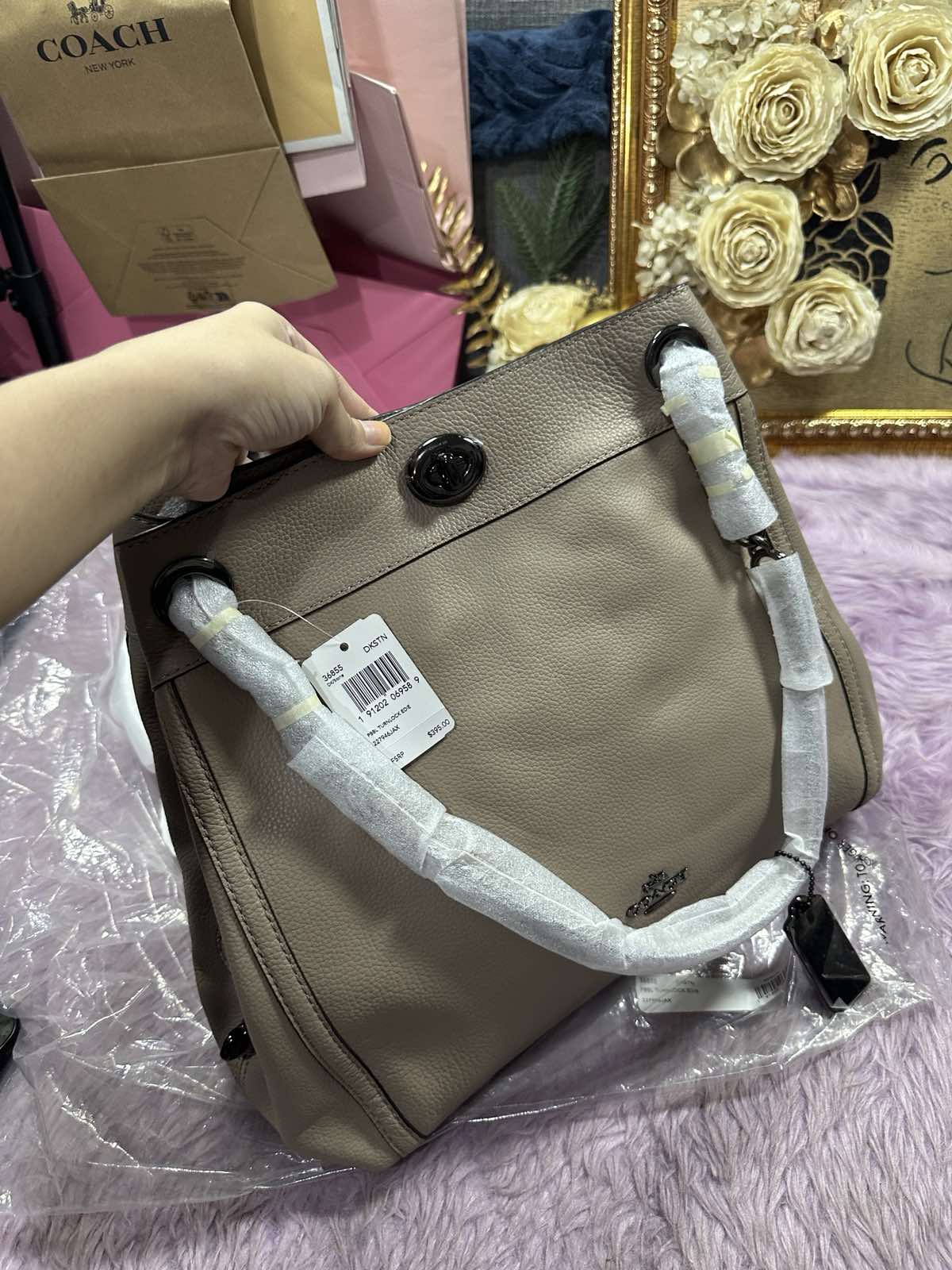 ORIG & IMPORTED Coach Turnlock Edie Shoulder Brown Taupe Bag