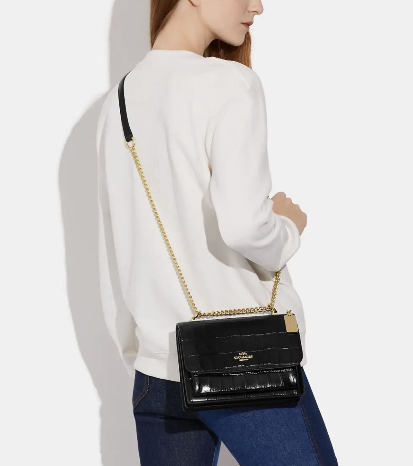 ORIG Preloved Coach Mini Klare Crossbody Small Croc Black Bag