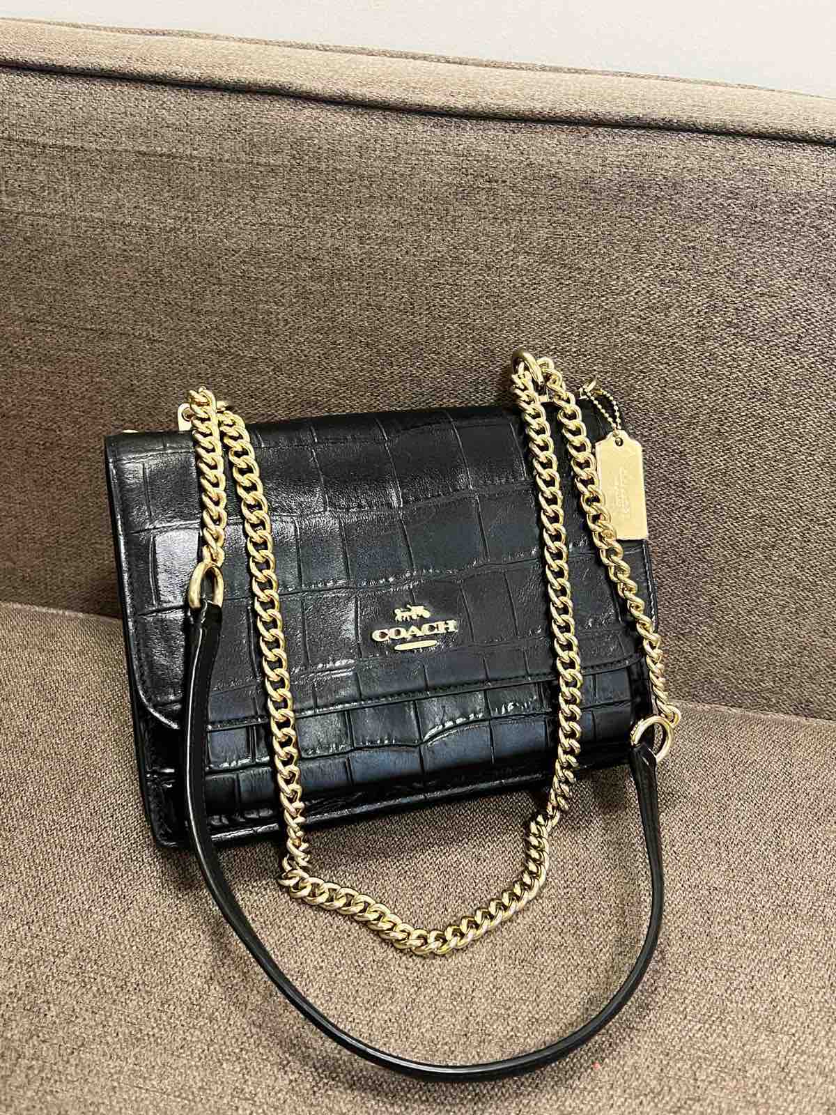 ORIG Preloved Coach Mini Klare Crossbody Small Croc Black Bag