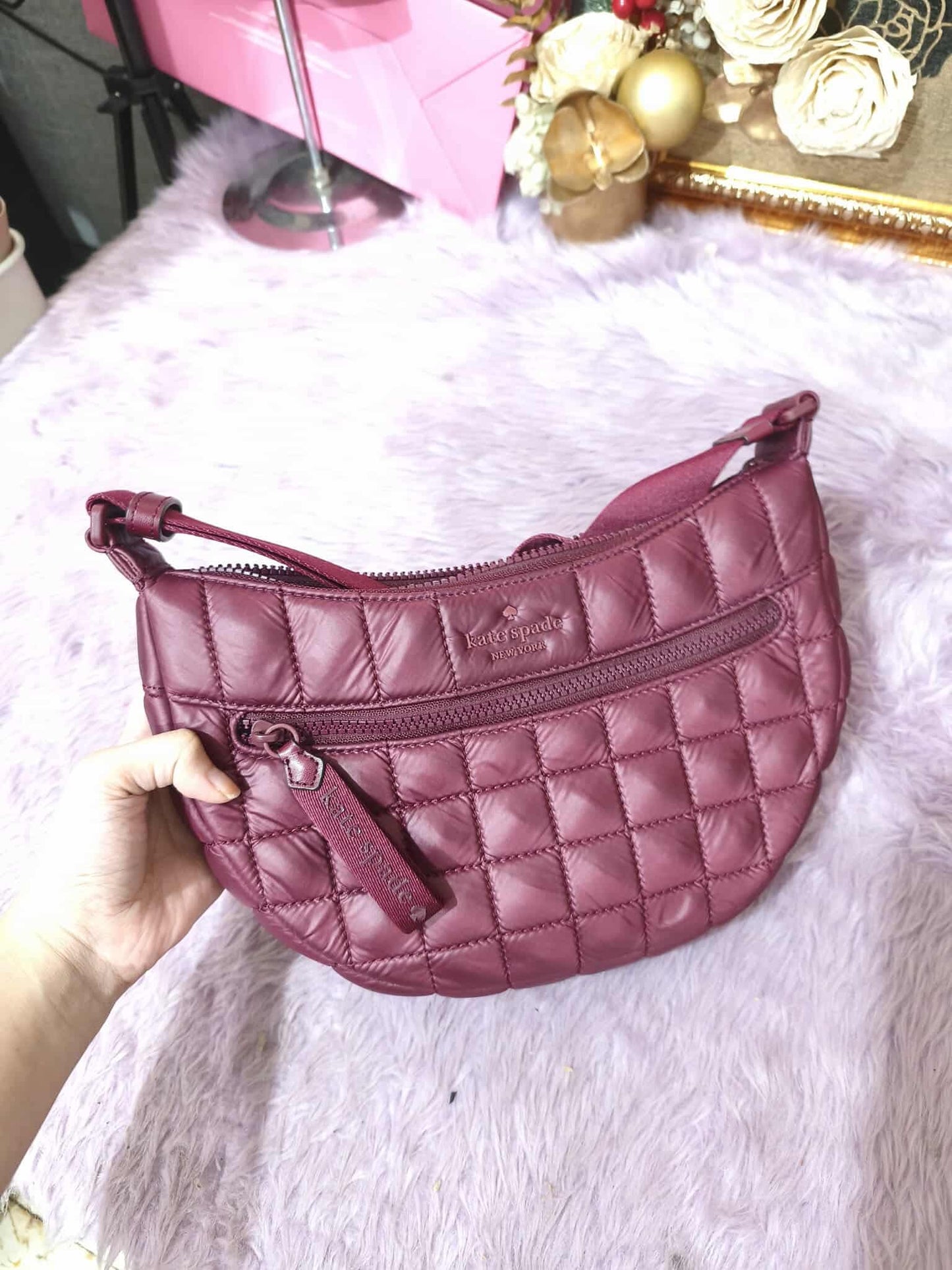 ORIG Preloved KateSpade KS Camden Quilted Sling Bag Blackberry Red