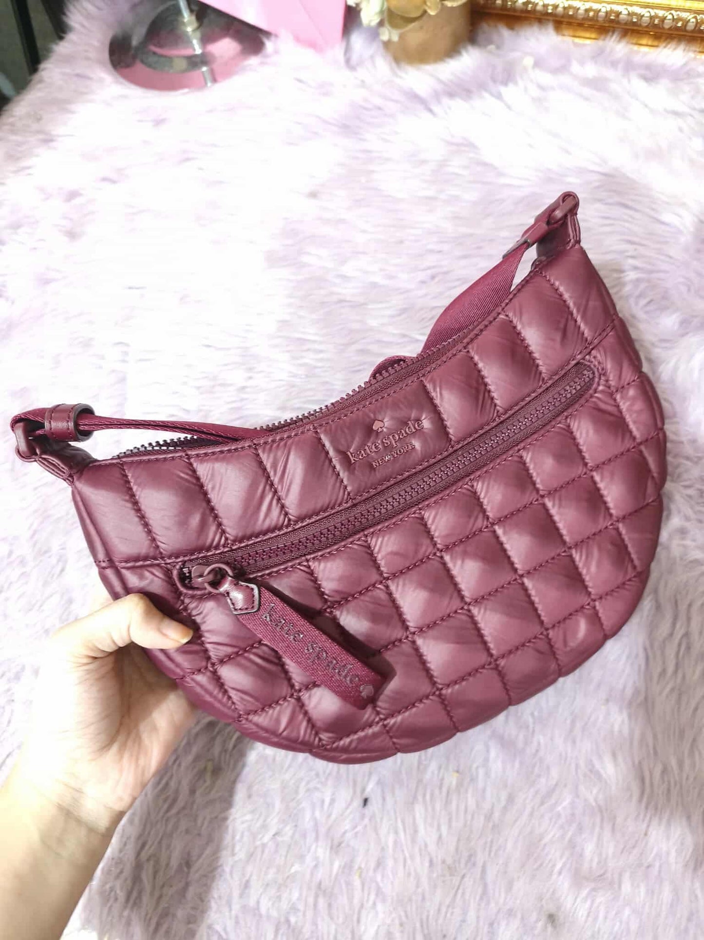 ORIG Preloved KateSpade KS Camden Quilted Sling Bag Blackberry Red