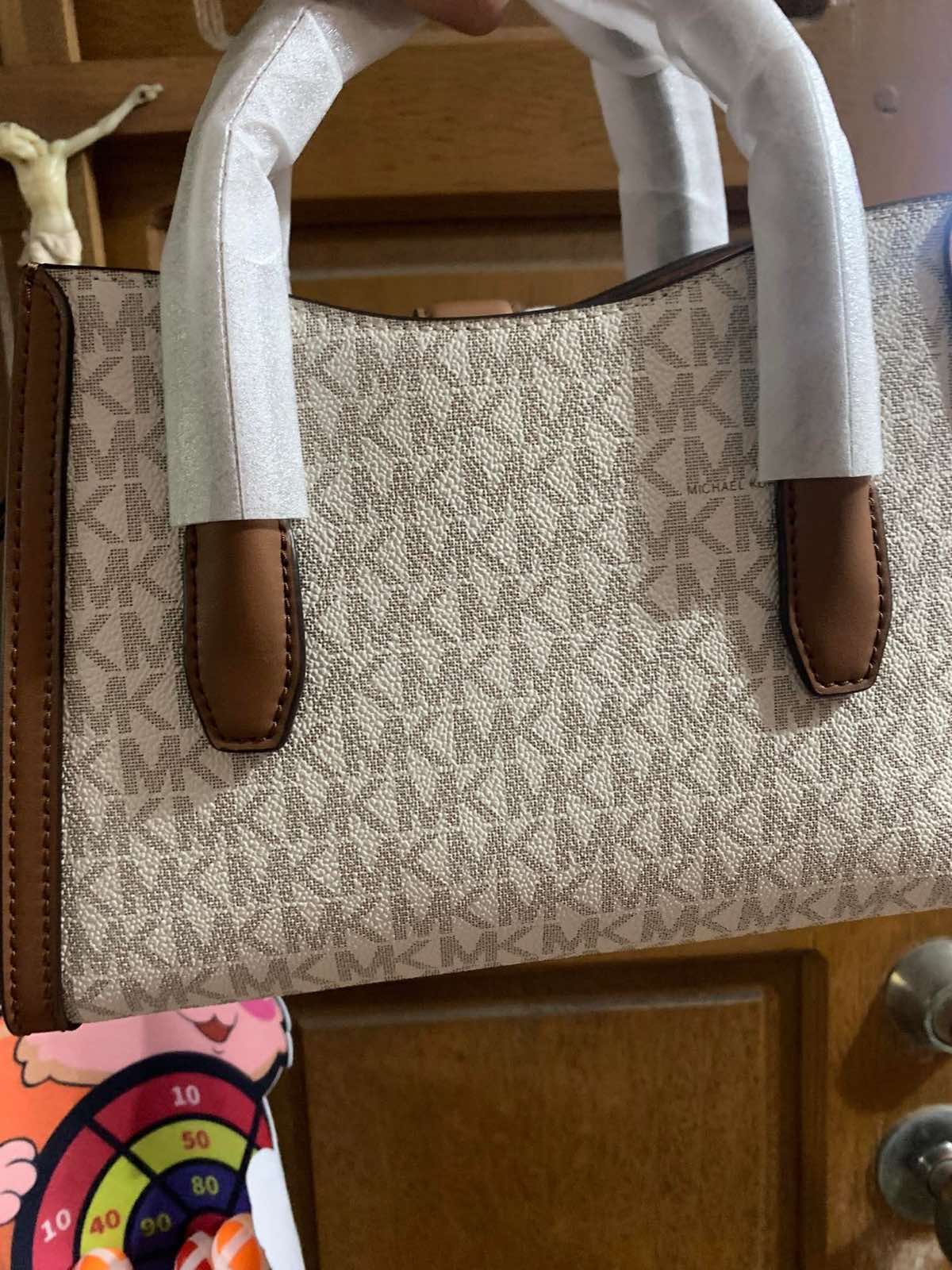 ORIG & IMPORTED Michael Kors MK Gabby Small Logo Satchel White Bag