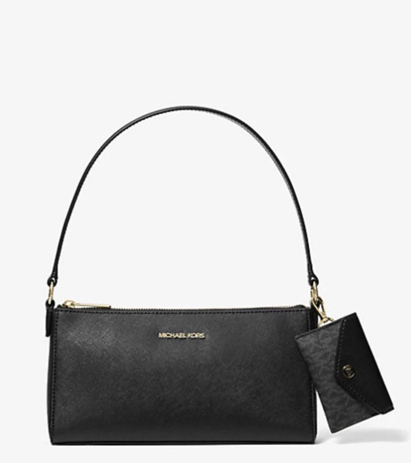 ORIG & IMPORTED Michael Kors MK Vincent Medium Saffiano Leather Pochette Shoulder Black Bag With Wallet