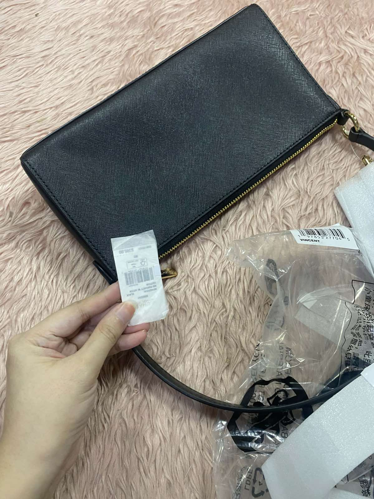 ORIG & IMPORTED Michael Kors MK Vincent Medium Saffiano Leather Pochette Shoulder Black Bag With Wallet