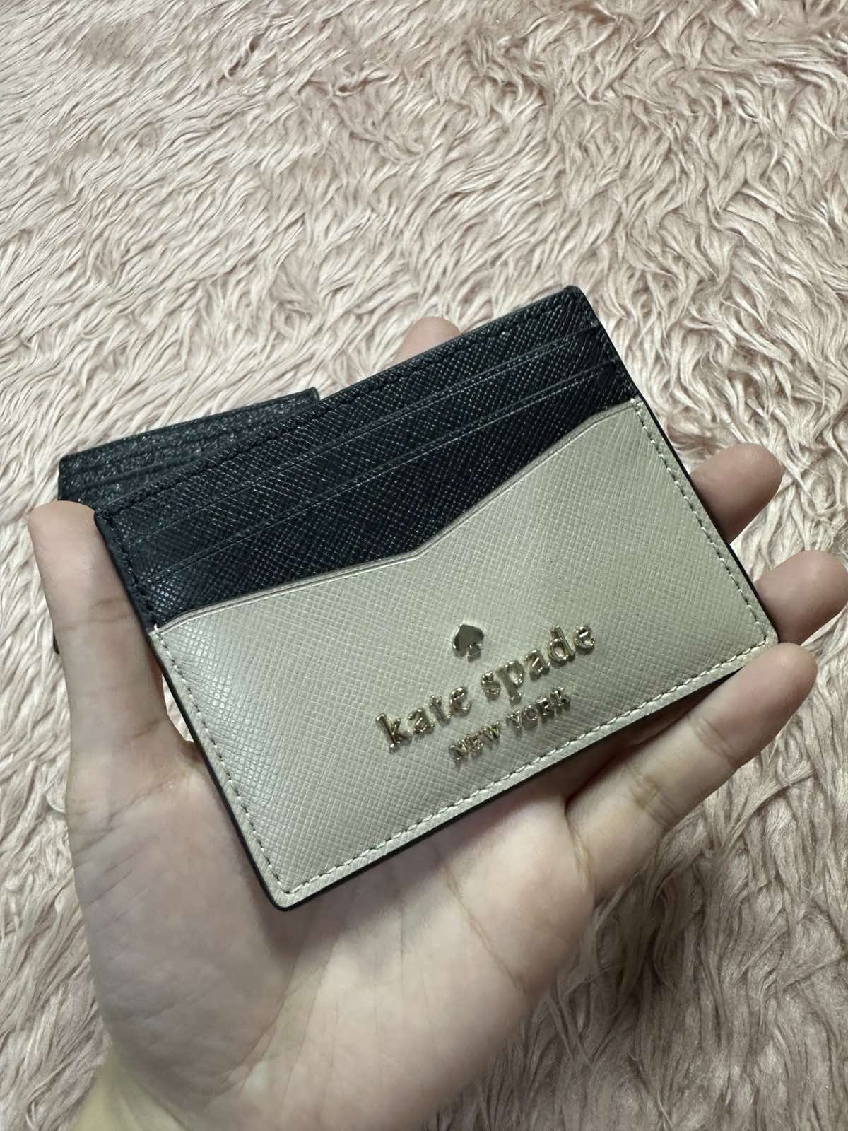 ORIG Preloved Kate Spade Staci Clolorblock Slim Card Holder Small Beige Wallet