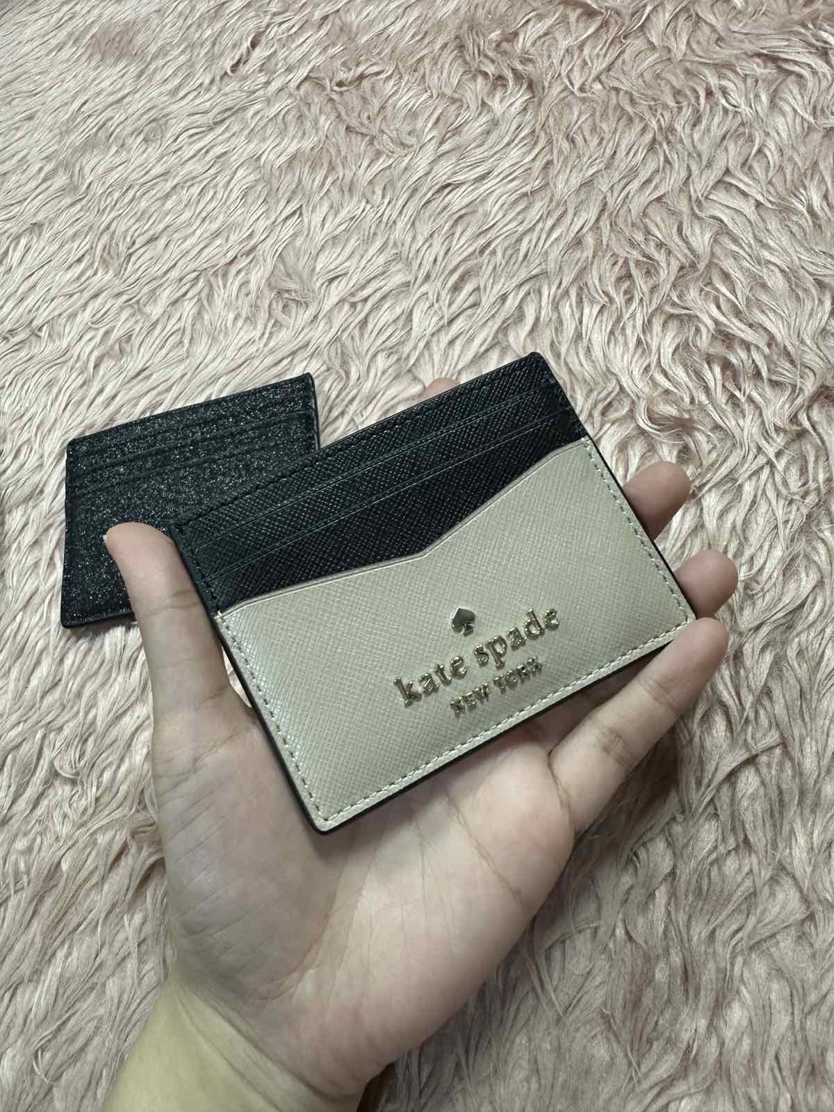 ORIG Preloved Kate Spade Staci Clolorblock Slim Card Holder Small Beige Wallet