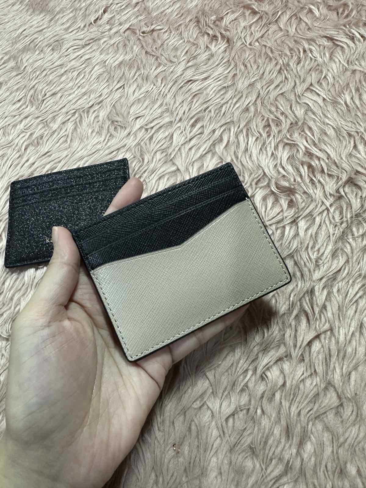 ORIG Preloved Kate Spade Staci Clolorblock Slim Card Holder Small Beige Wallet