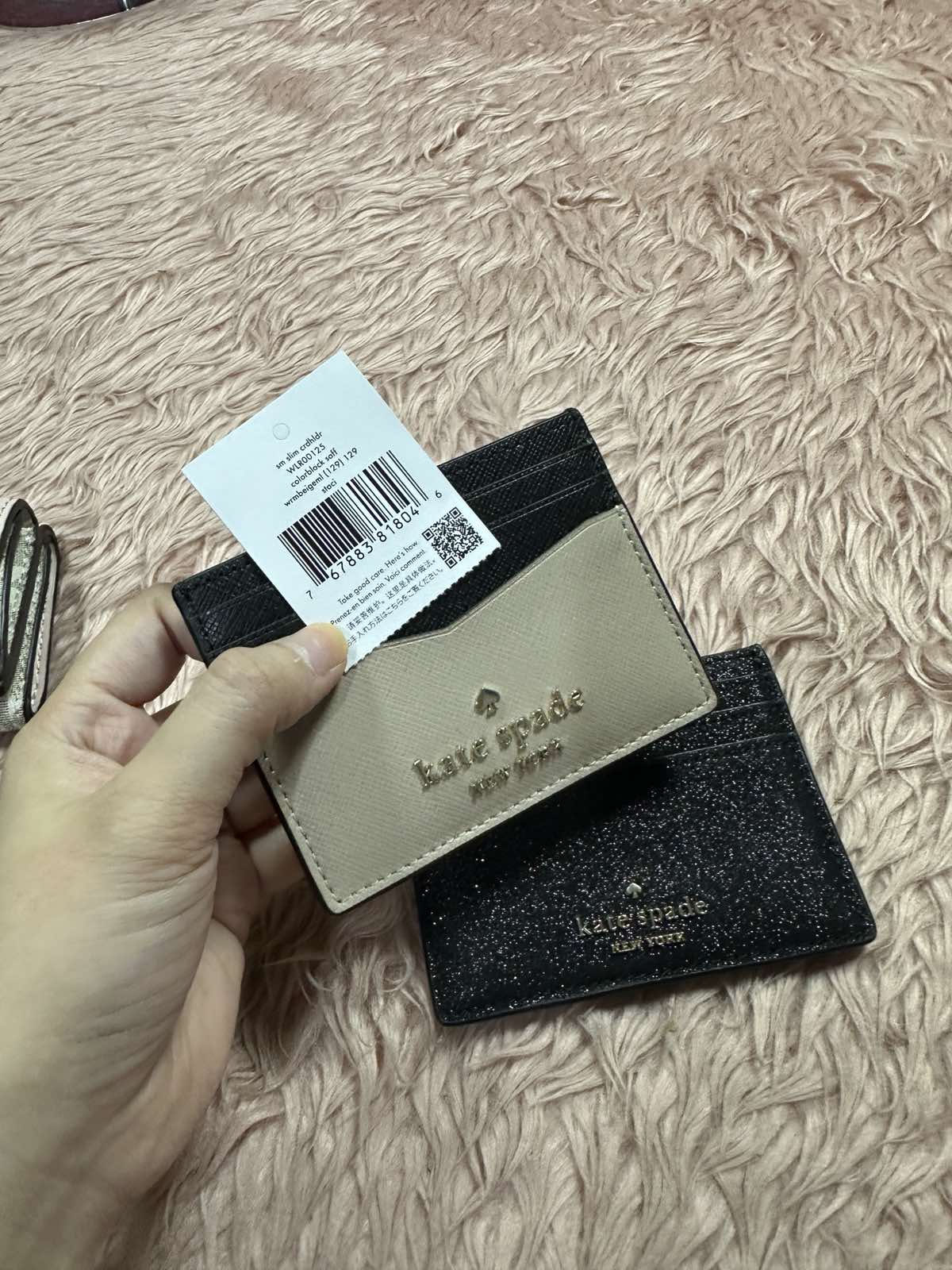 ORIG Preloved Kate Spade Staci Clolorblock Slim Card Holder Small Beige Wallet