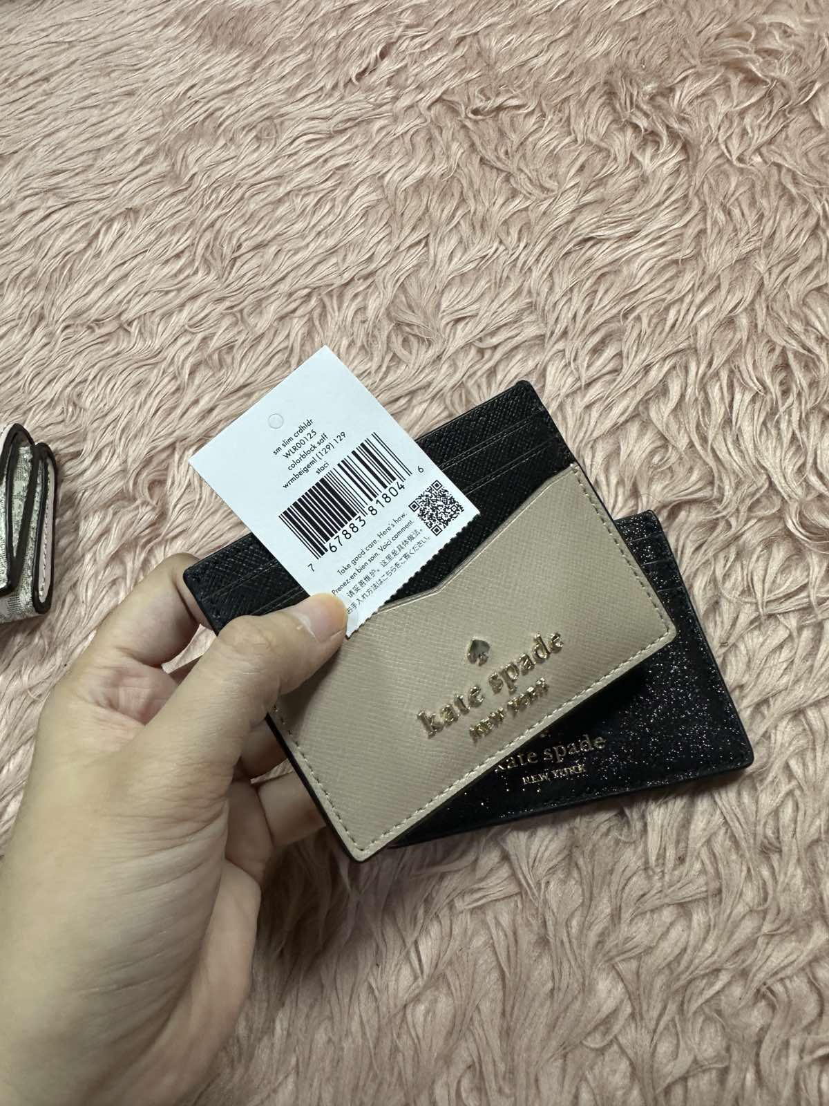 ORIG Preloved Kate Spade Staci Clolorblock Slim Card Holder Small Beige Wallet