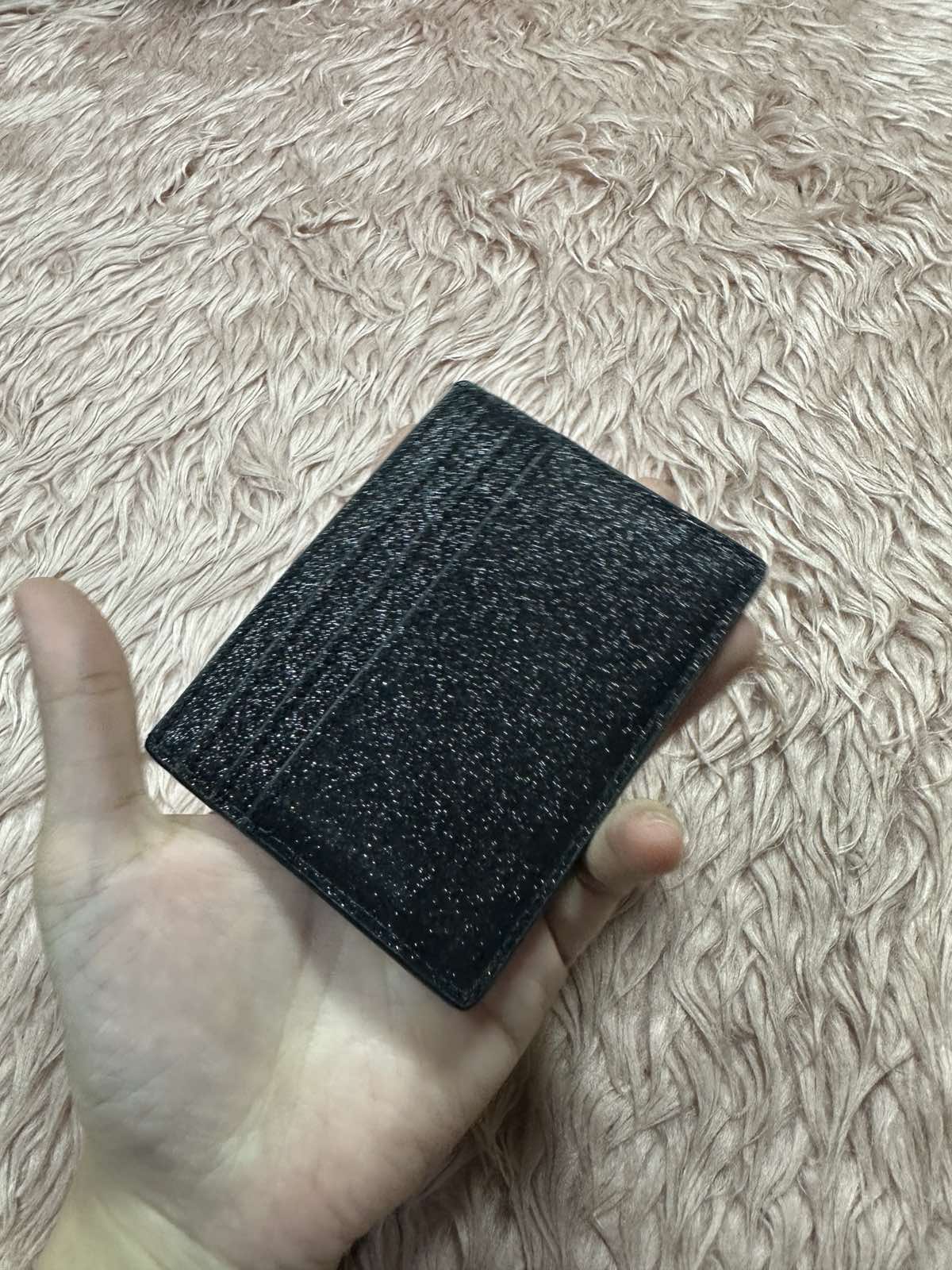 ORIG Preloved Kate Spade KS Glitter Slim Card Holder Small Black Wallet