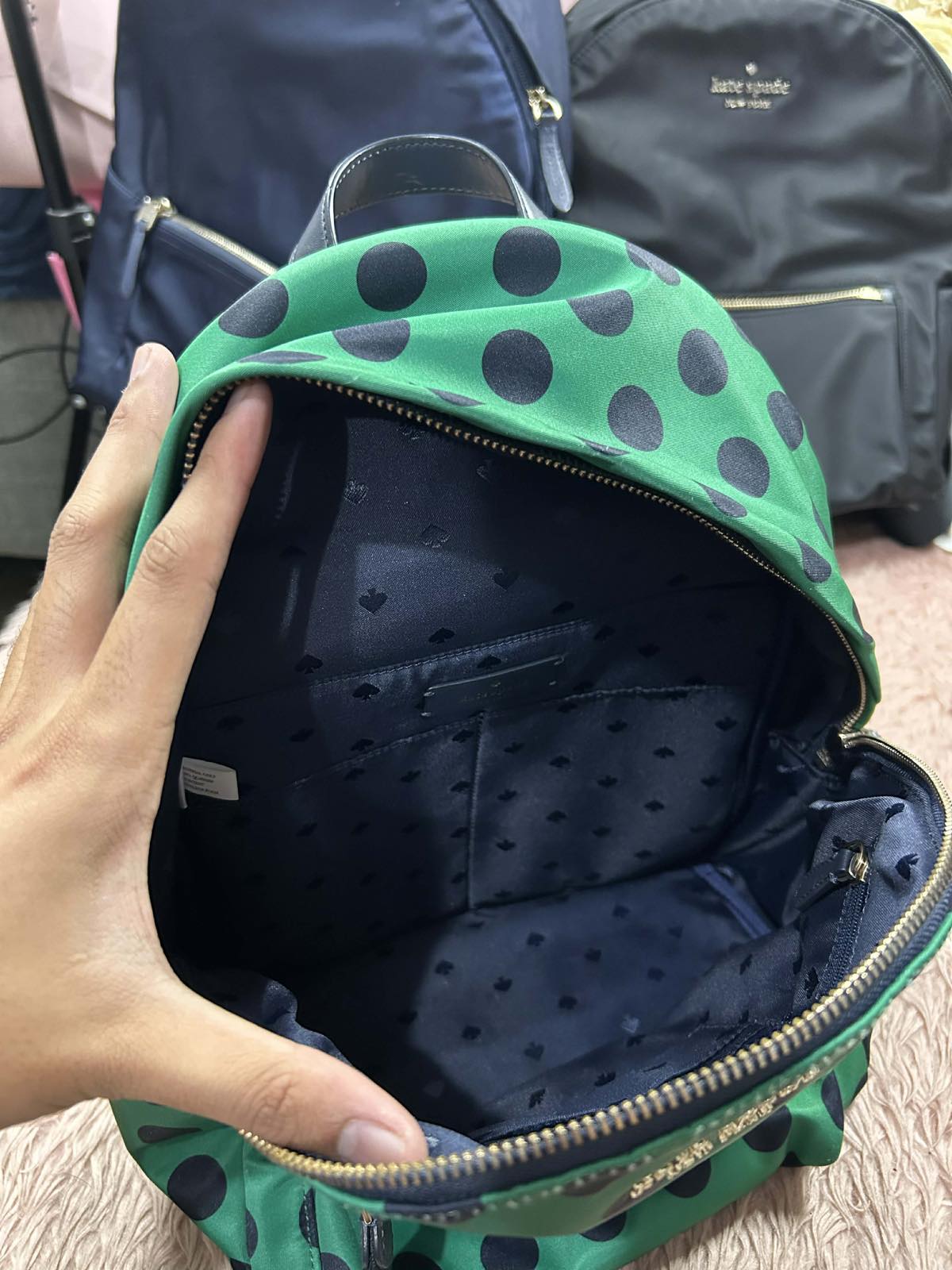 ORIG Preloved Kate Spade KS Chelsea Delightful Dot Medium Backpack Green Nylon Bag