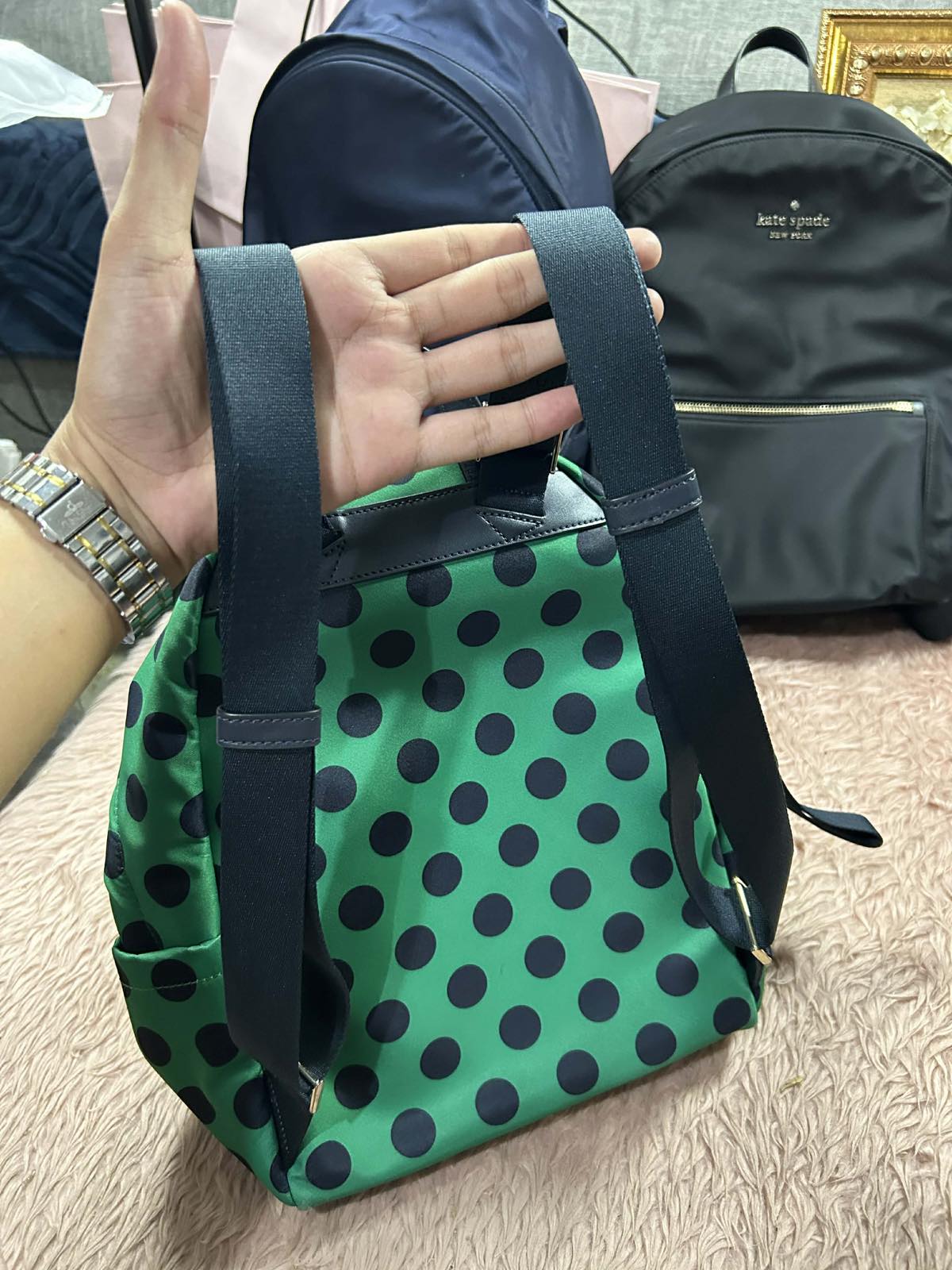 ORIG Preloved Kate Spade KS Chelsea Delightful Dot Medium Backpack Green Nylon Bag
