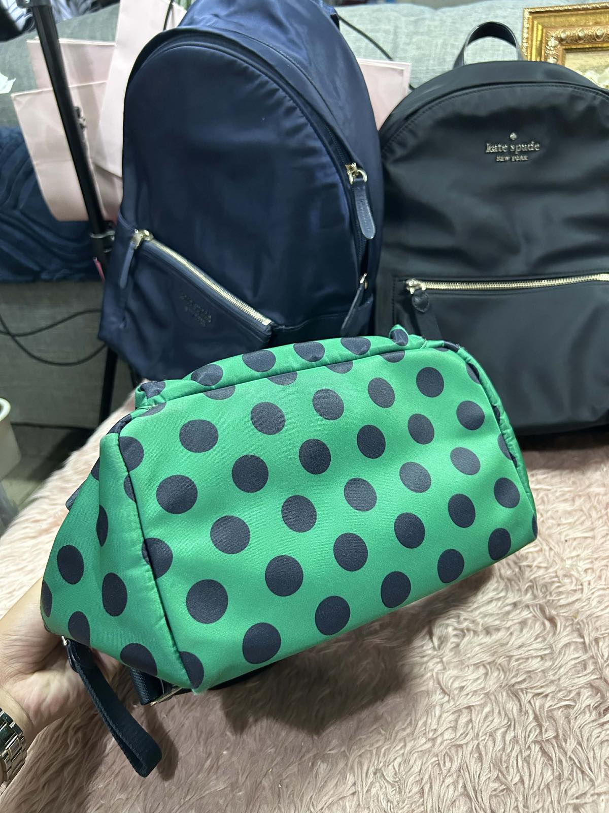 ORIG Preloved Kate Spade KS Chelsea Delightful Dot Medium Backpack Green Nylon Bag