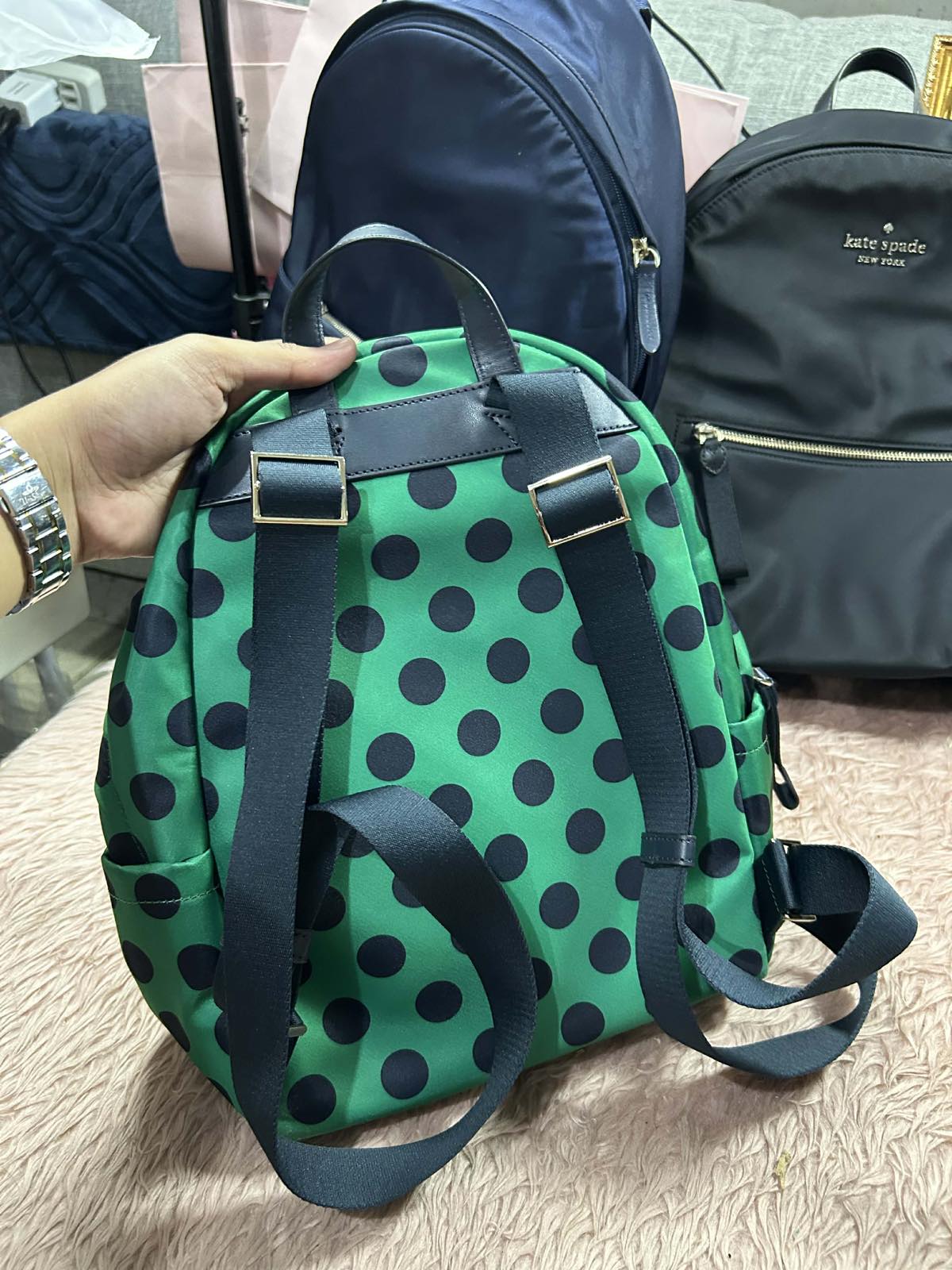 ORIG Preloved Kate Spade KS Chelsea Delightful Dot Medium Backpack Green Nylon Bag