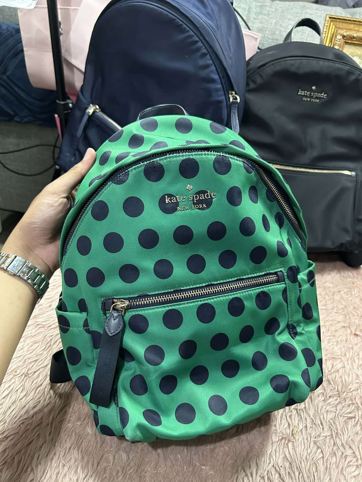 ORIG Preloved Kate Spade KS Chelsea Delightful Dot Medium Backpack Green Nylon Bag