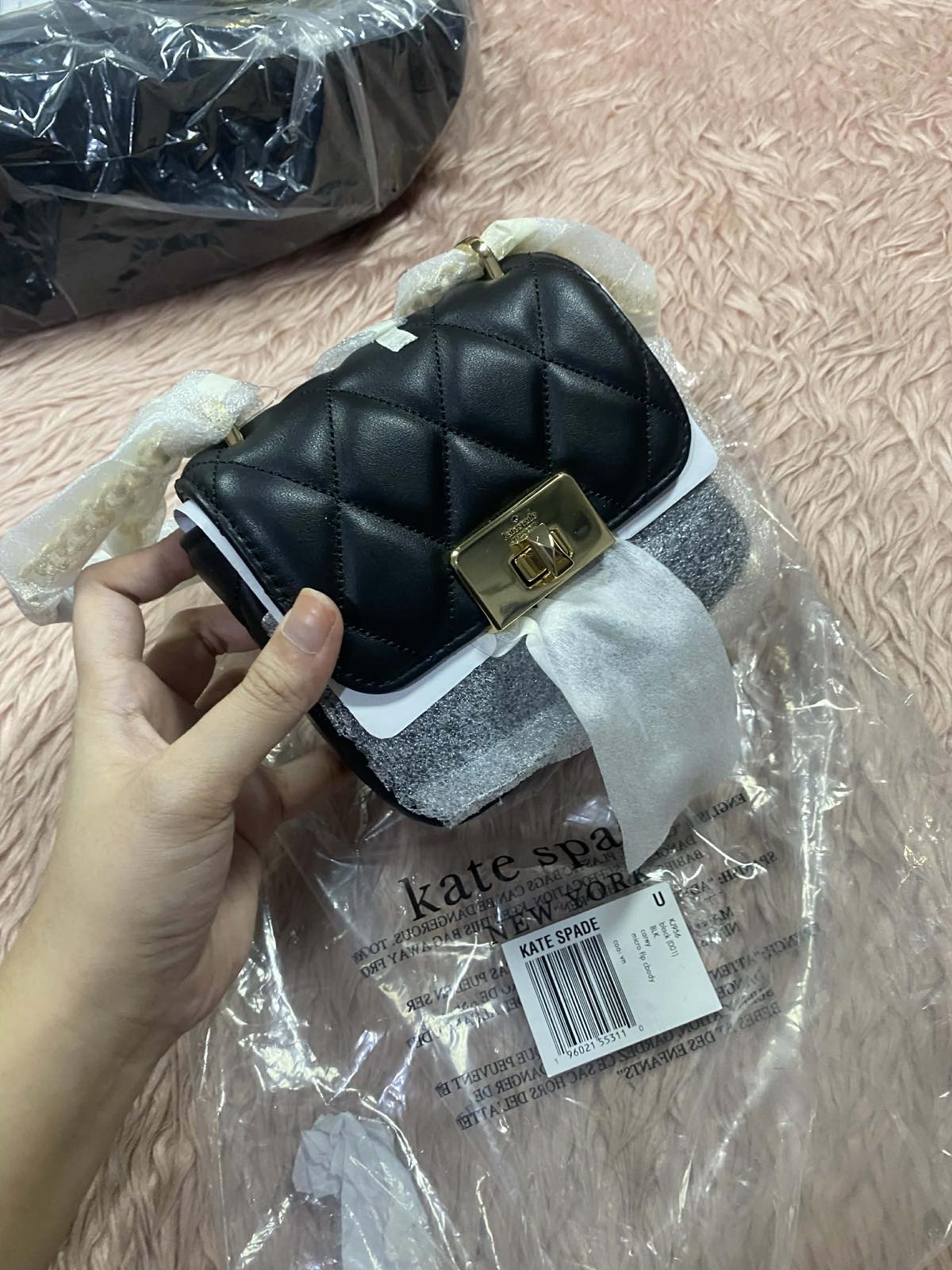 ORIG & IMPORTED Kate Spade KS Carey Quilted Micro Flap Crossbody Mini Wallet on Chain Black Bag