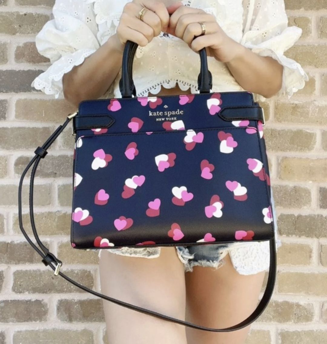 ORIG Preloved Kate Spade KS Staci Flutter Hearts Medium Satchel Black Bag