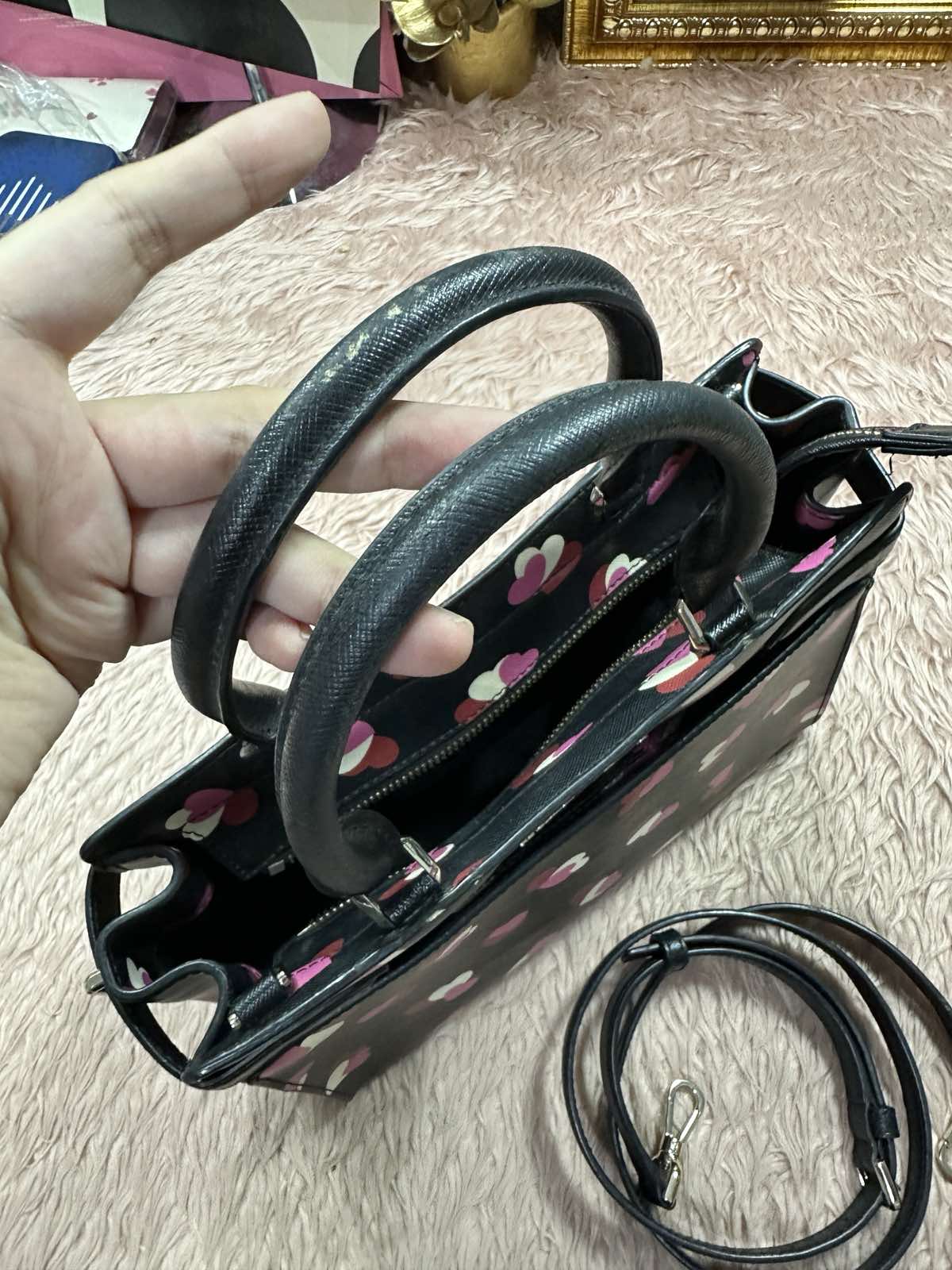 ORIG Preloved Kate Spade KS Staci Flutter Hearts Medium Satchel Black Bag