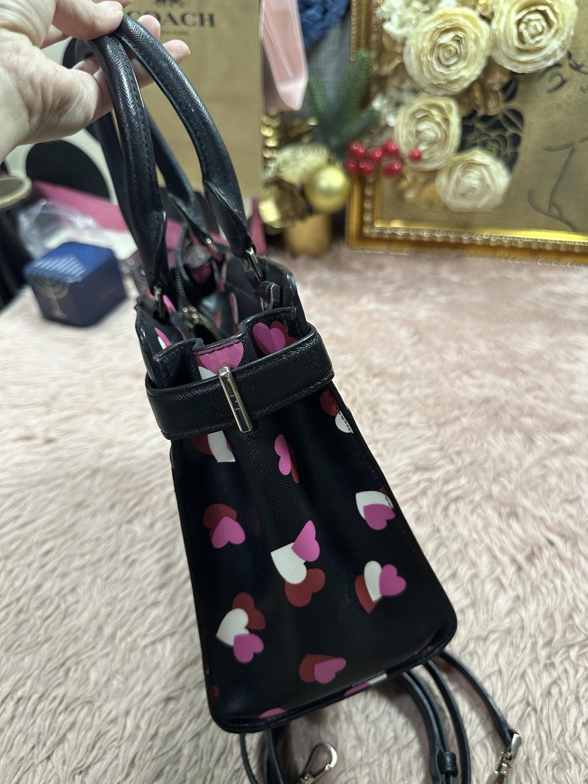 ORIG Preloved Kate Spade KS Staci Flutter Hearts Medium Satchel Black Bag