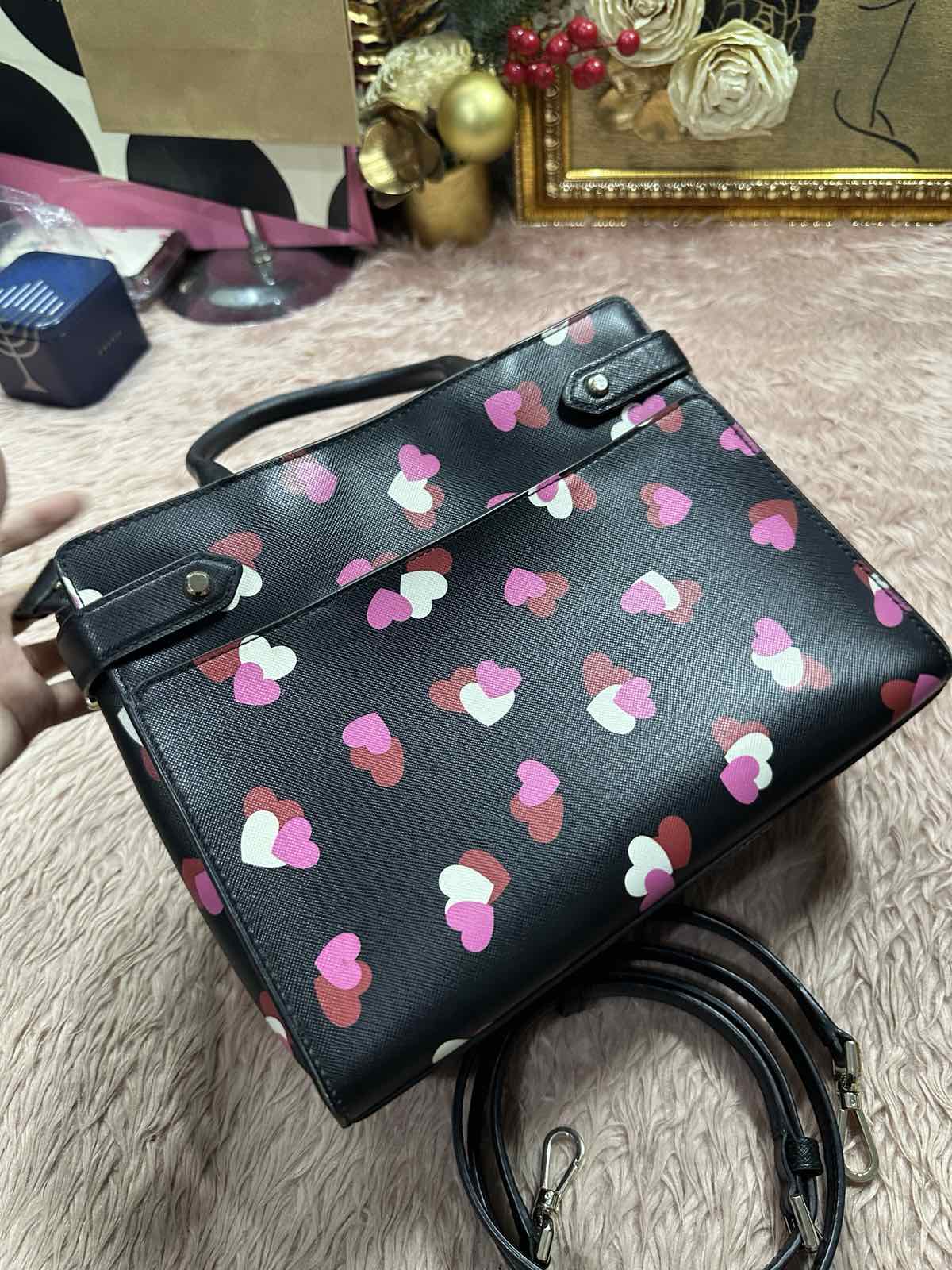 ORIG Preloved Kate Spade KS Staci Flutter Hearts Medium Satchel Black Bag