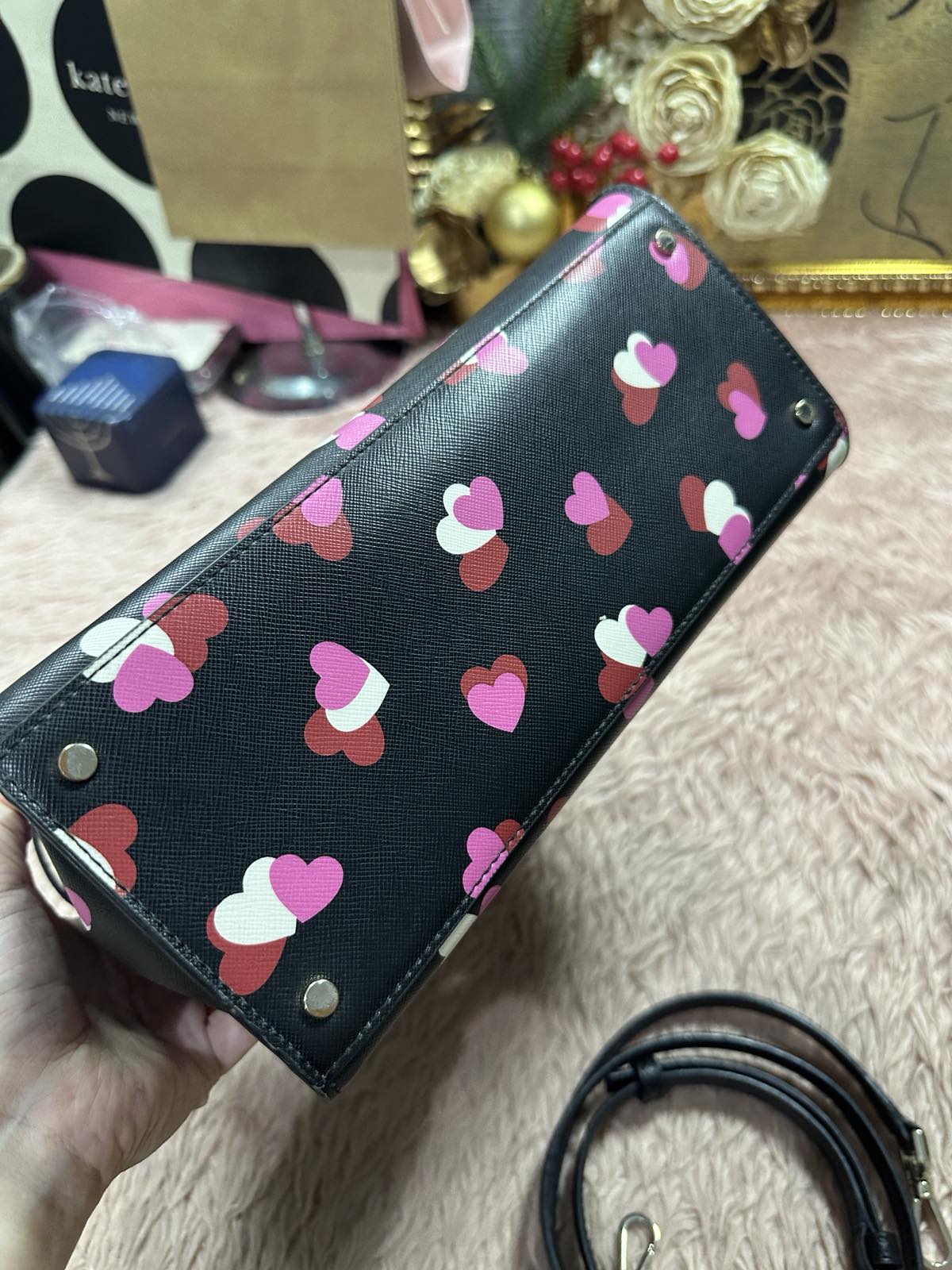 ORIG Preloved Kate Spade KS Staci Flutter Hearts Medium Satchel Black Bag