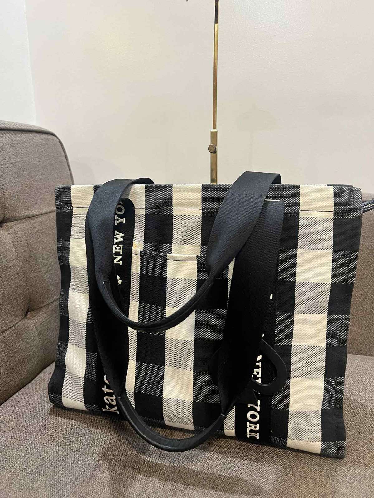 ORIG Preloved Kate Spade KS Kip Canvas Large Tote Bag Gingham Black/White