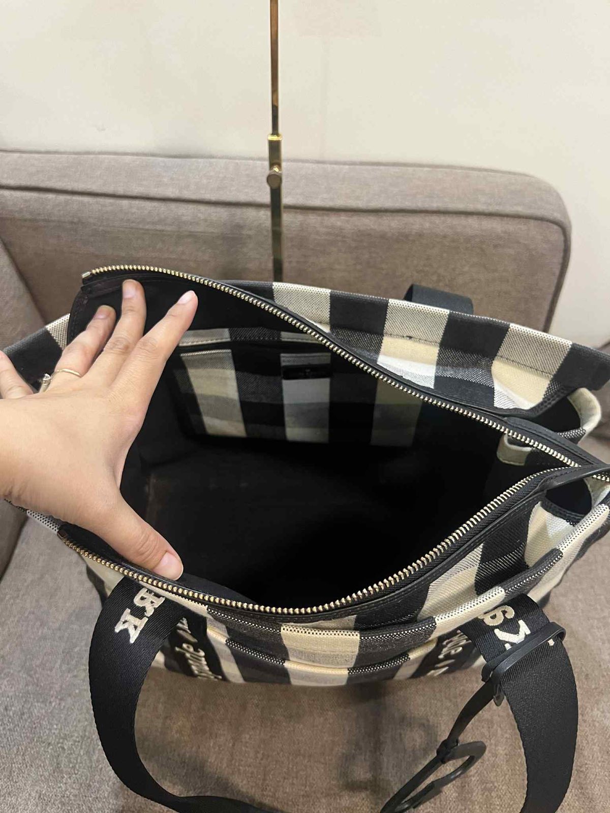 ORIG Preloved Kate Spade KS Kip Canvas Large Tote Bag Gingham Black/White