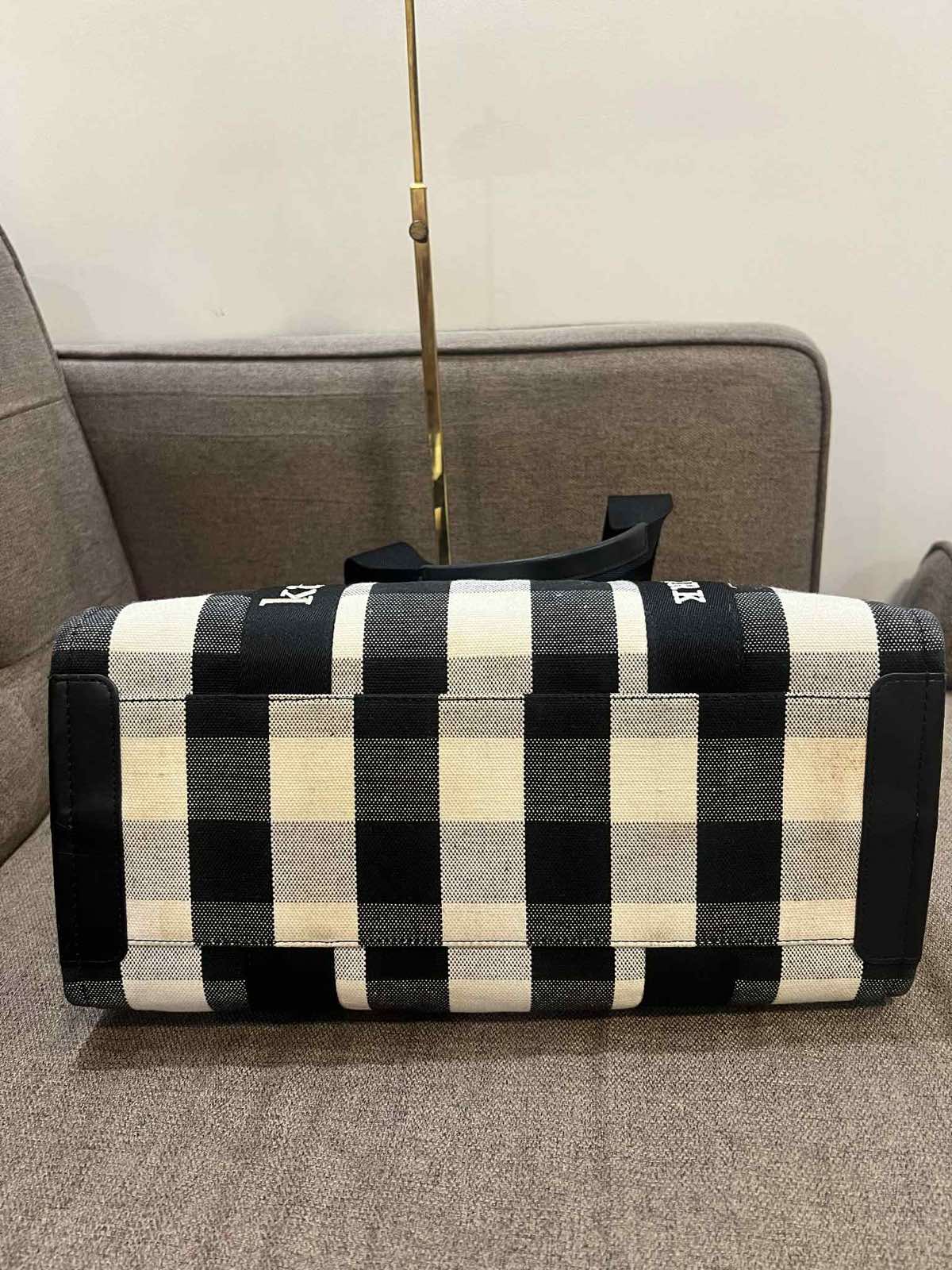 ORIG Preloved Kate Spade KS Kip Canvas Large Tote Bag Gingham Black/White
