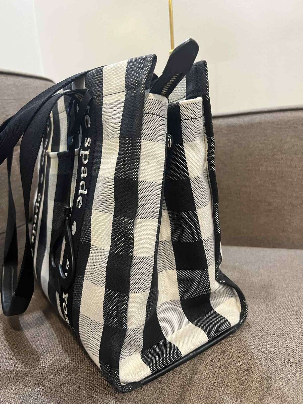 ORIG Preloved Kate Spade KS Kip Canvas Large Tote Bag Gingham Black/White