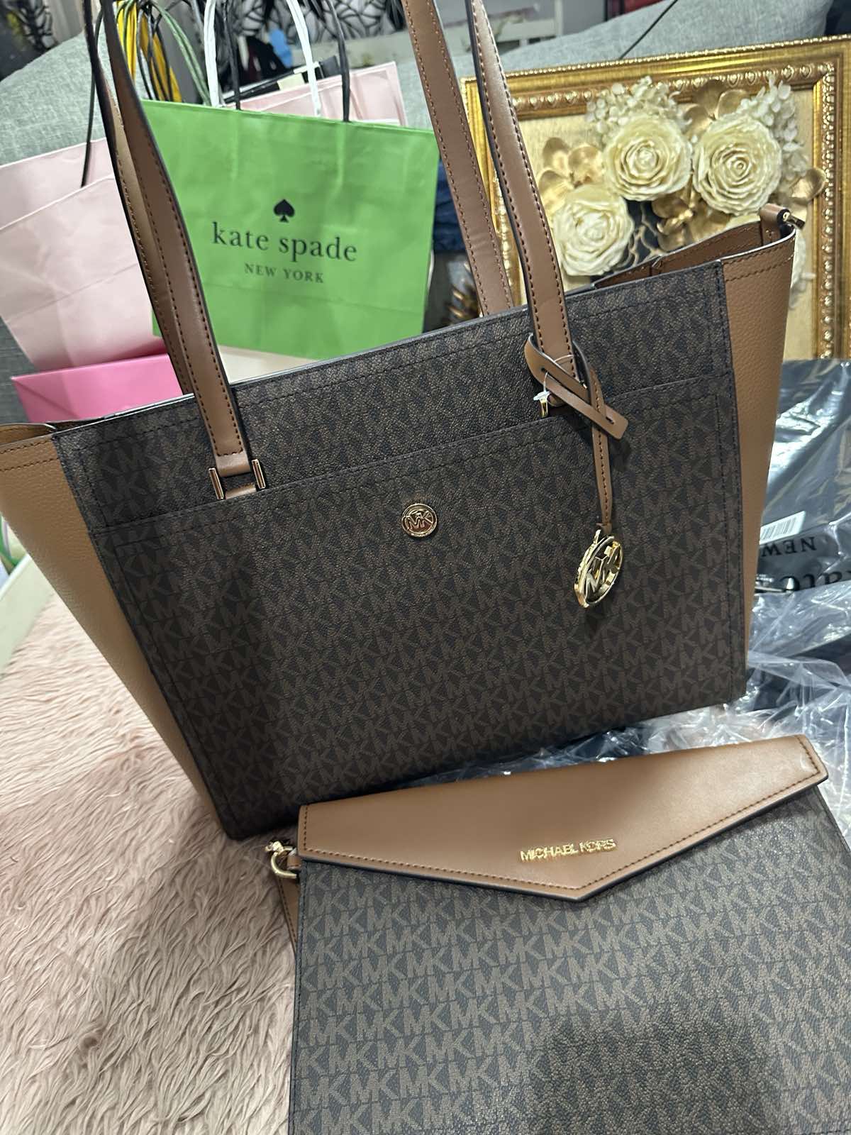 ORIG & IMPORTED Michael Kors MK Maisie Large Logo 3-in-1 Tote Brown Bag